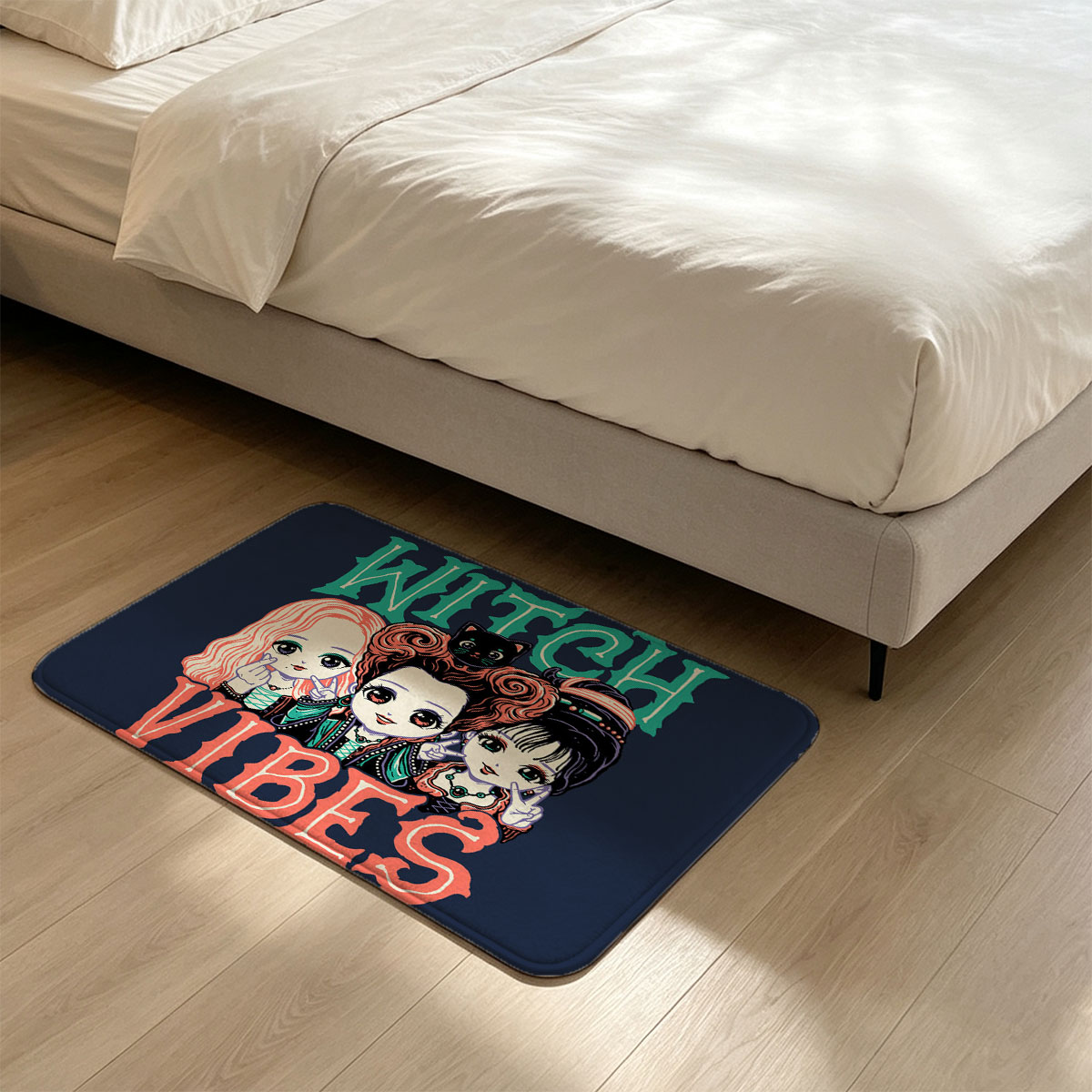 Witch Vibes: Three Magical Girls with Cat and Gothic Style - Flannel floor mat
