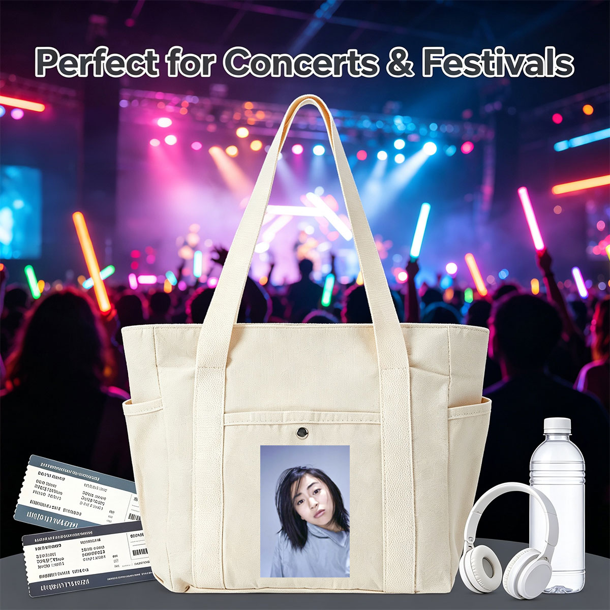 Yuki Kajiura in a Serene Portrait Wearing a Light Blue Collared Shirt Against a Soft Gray Background - Multi-pocket bags