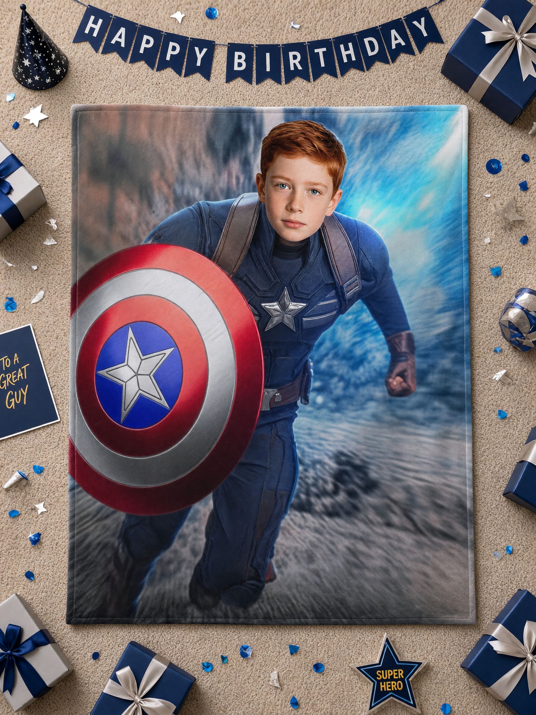 Custom Face Photo Superhero Flannel Blanket, Personalized Hero Portrait Throw, Ideal Cozy Gift for Kids and Boys