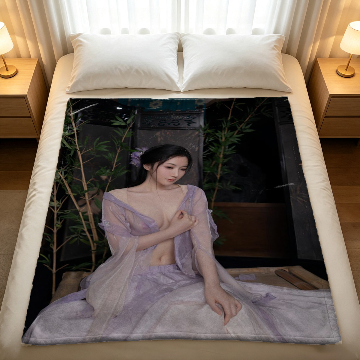 Nude woman reading a book in the grass - Blanket