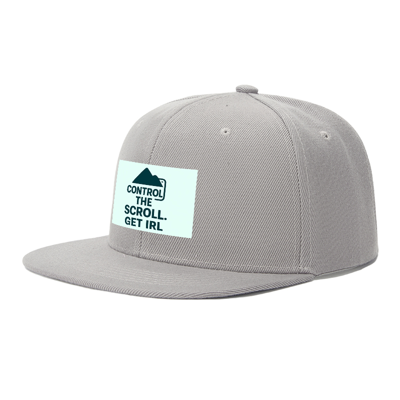 Flat Brim Baseball Cap Control The Scroll Get IRL Mountain Logo Streetwear Underground Skate Style for Basketball Court Skate Park Urban Lifestyle Skaters Rappers Streetwear Enthusiasts