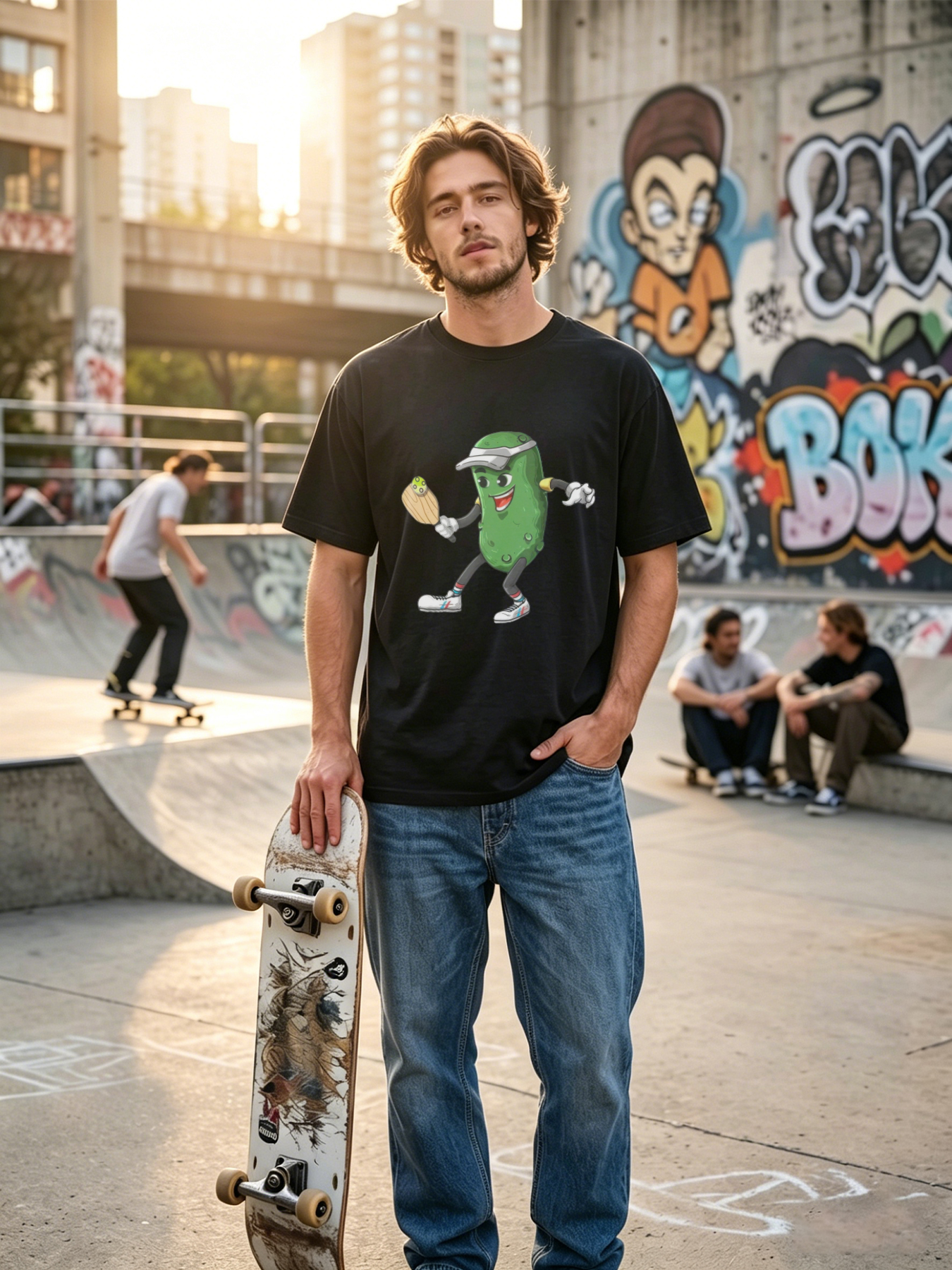 Men's Printed T-Shirt Featuring Funny Pickle Playing Tennis Graphic + Casual Round Neck Summer Lightweight Breathable Short Sleeve Tee for Outdoor Activities, Sports Fans, and Humor Lovers