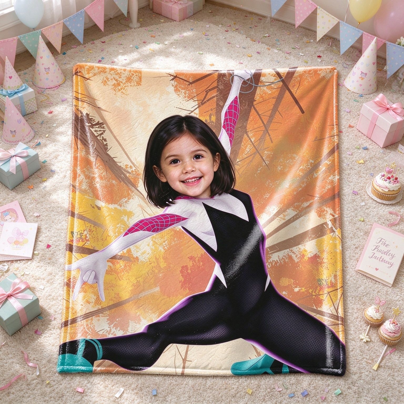 Custom Superhero Photo Flannel Blanket, Personalized Face Throw Blanket, Cozy Velvet Plush Gift for Kids and Family