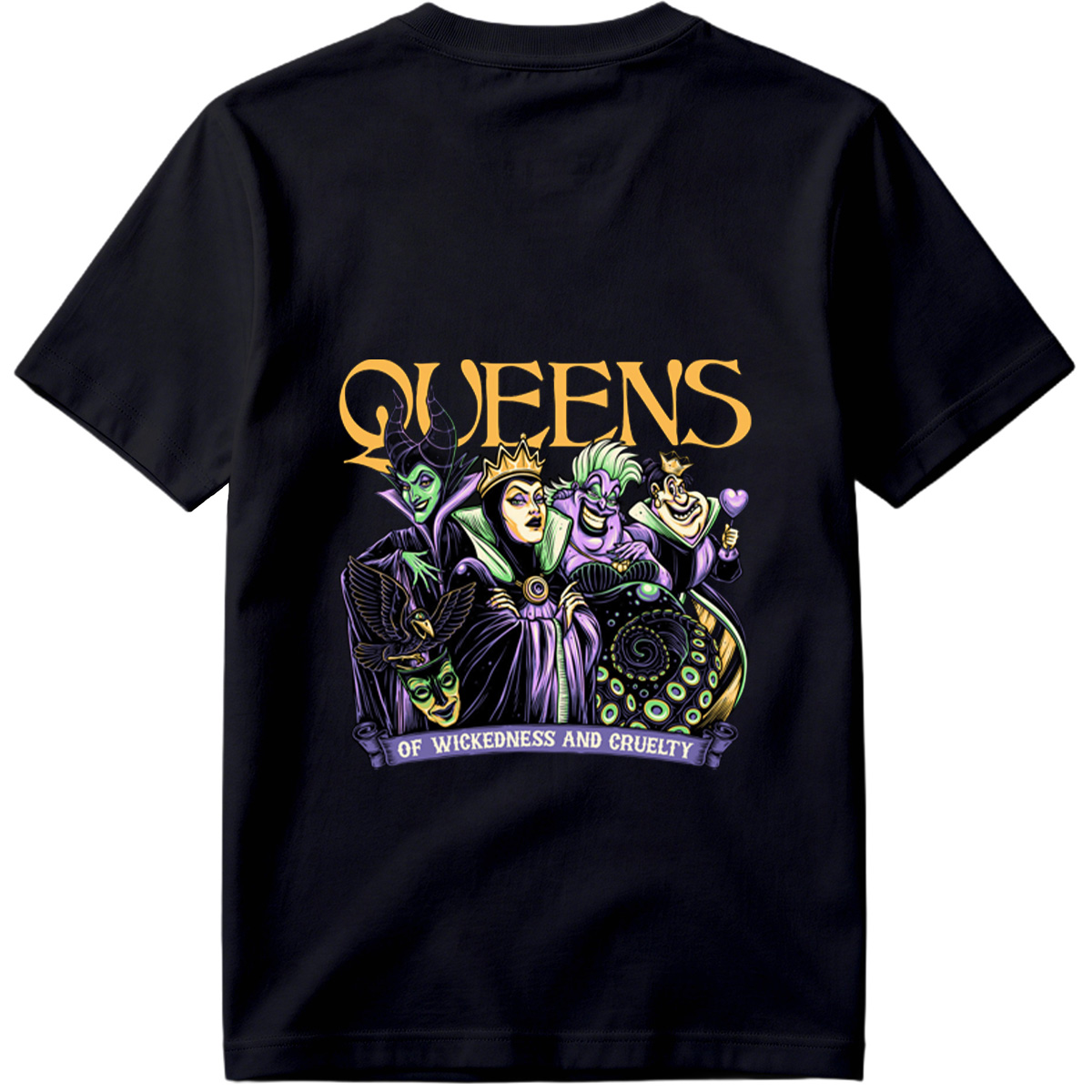 Queens of Wickedness and Cruelty: Maleficent, Evil Queen, Ursula, and Queen of Hearts - Tee