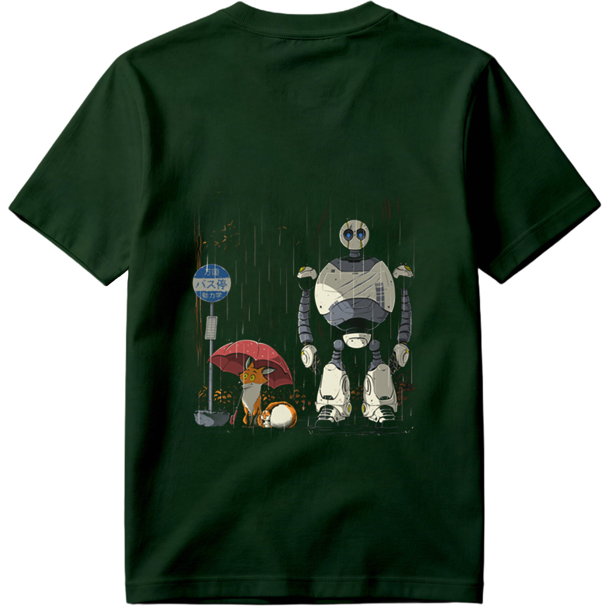 Fox and Robot Wait in the Rain - Tee