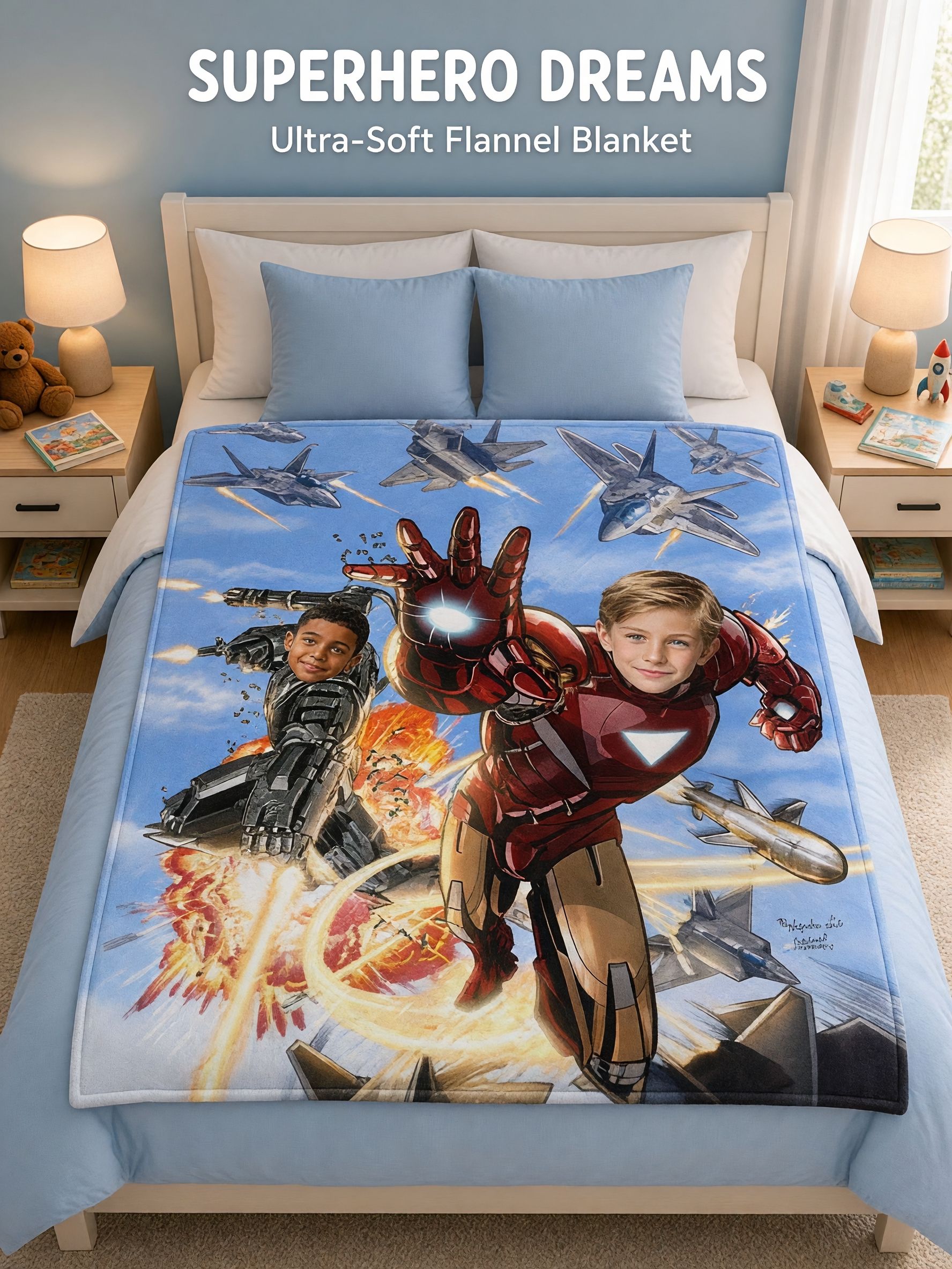 Custom Photo Face Superhero Flannel Blanket, Personalized Soft Fleece Throw for Kids and Adults, Ideal Keepsake Gift