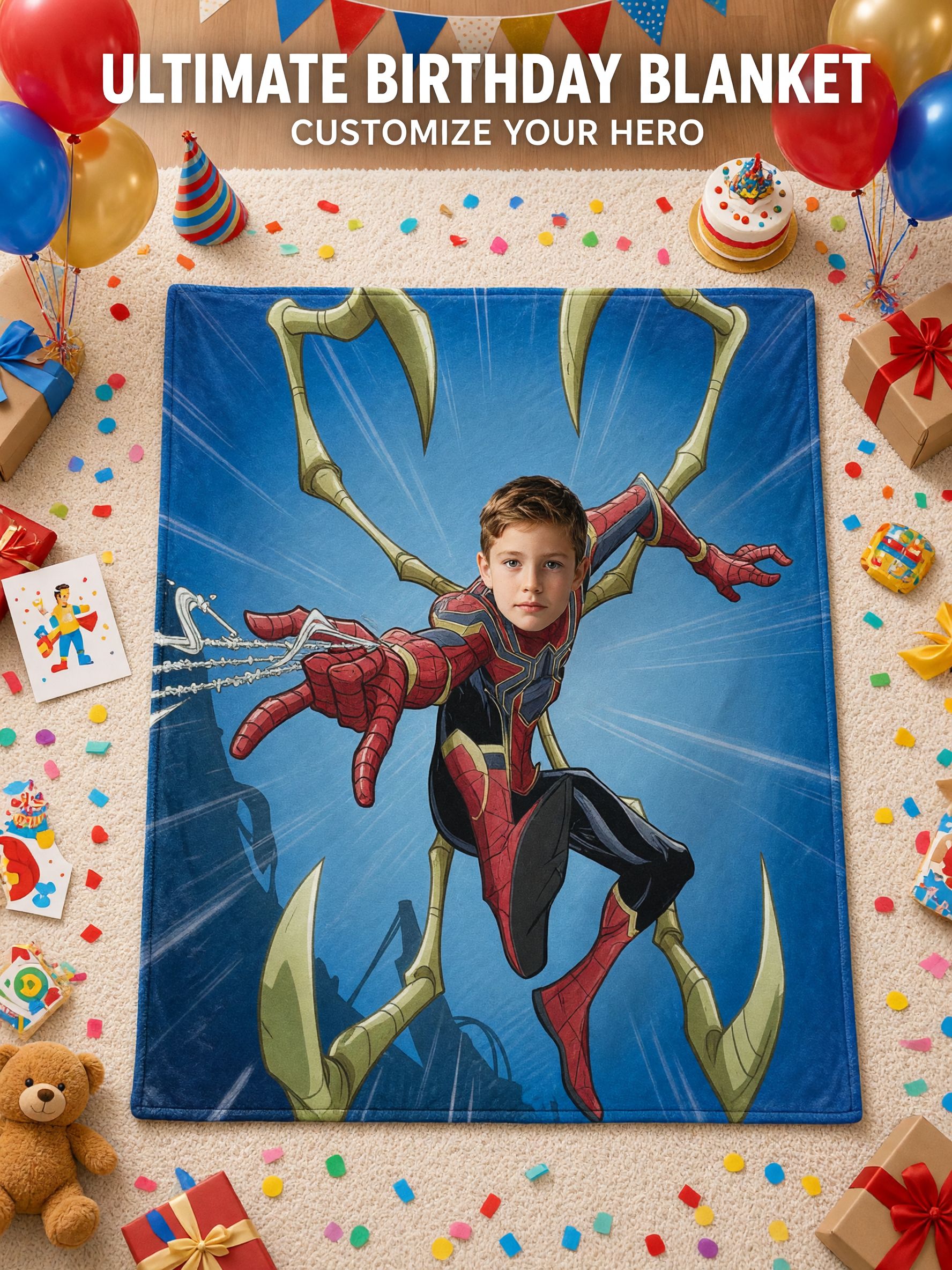 Custom Photo Superhero Blanket, Personalized Face Throw Blanket, Soft Anti-Pilling Flannel Fleece Gift for Kids