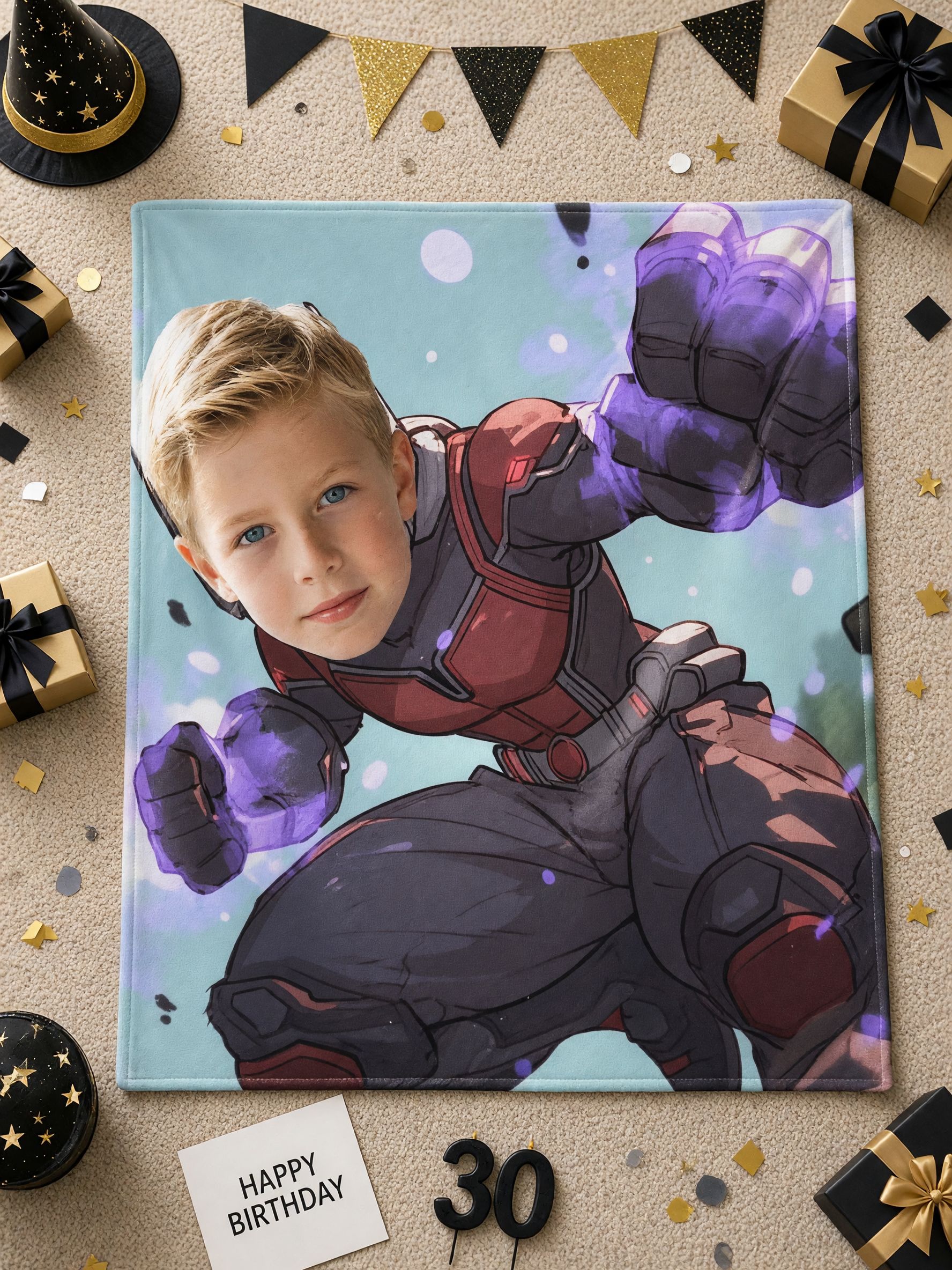 Custom Face Superhero Flannel Blanket, Ultra Soft Lightweight Throw, Ideal Personalized Keepsake Gift for Kids and Sofa
