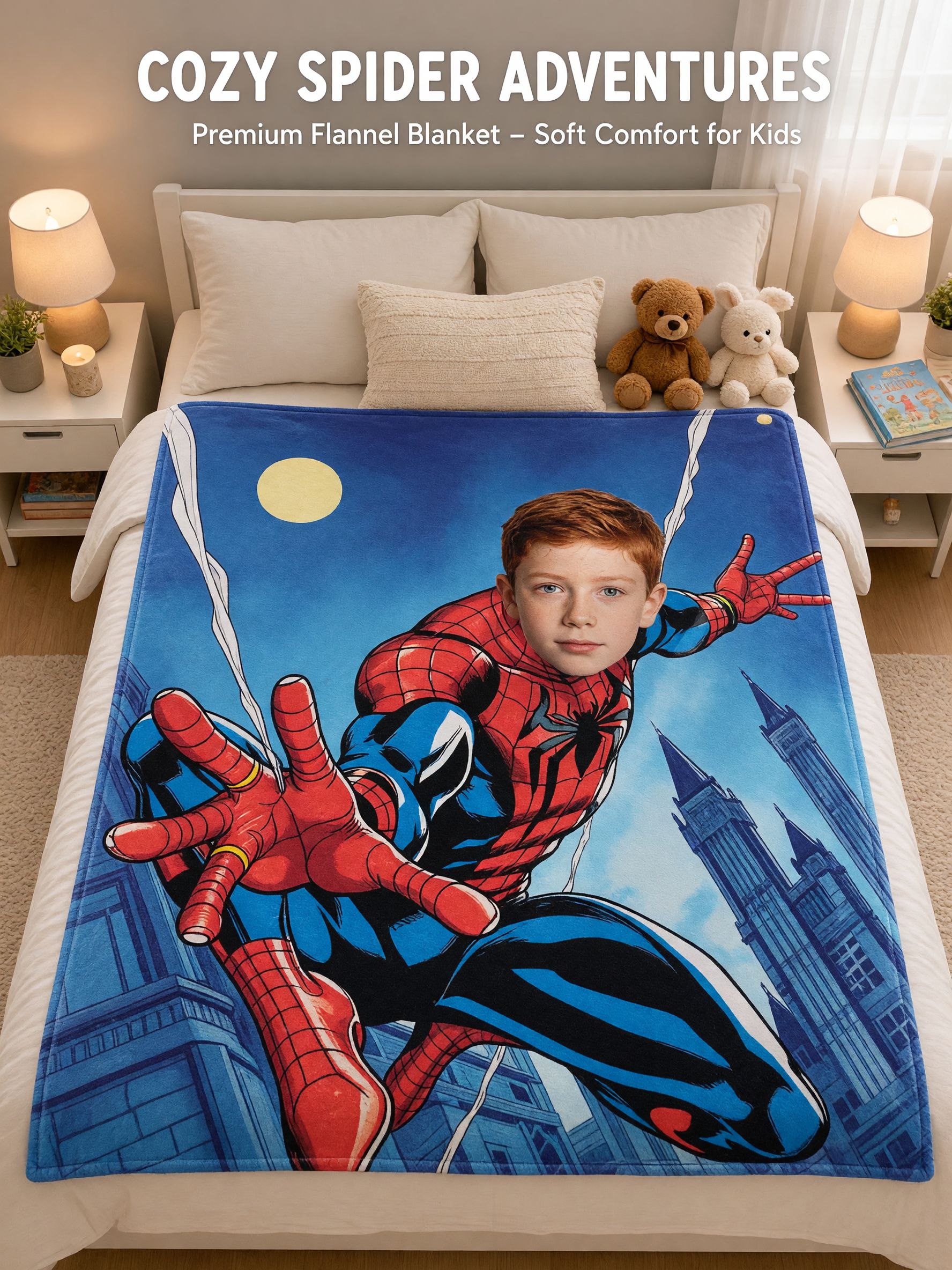 Custom Face Superhero Flannel Throw Blanket Soft Plush Fleece Bed Couch Cover Ideal Personalized Birthday Gift for Kids