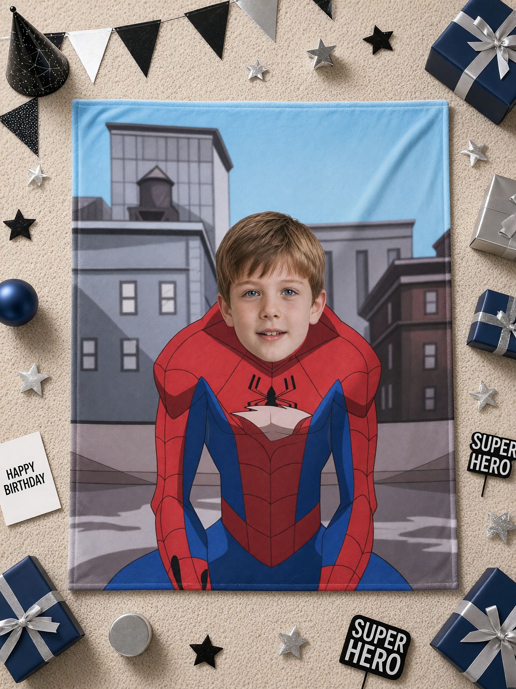 Custom Photo Face Superhero Blanket, Personalized Soft Flannel Throw for Kids, Ideal Cozy Gift for Bed and Couch