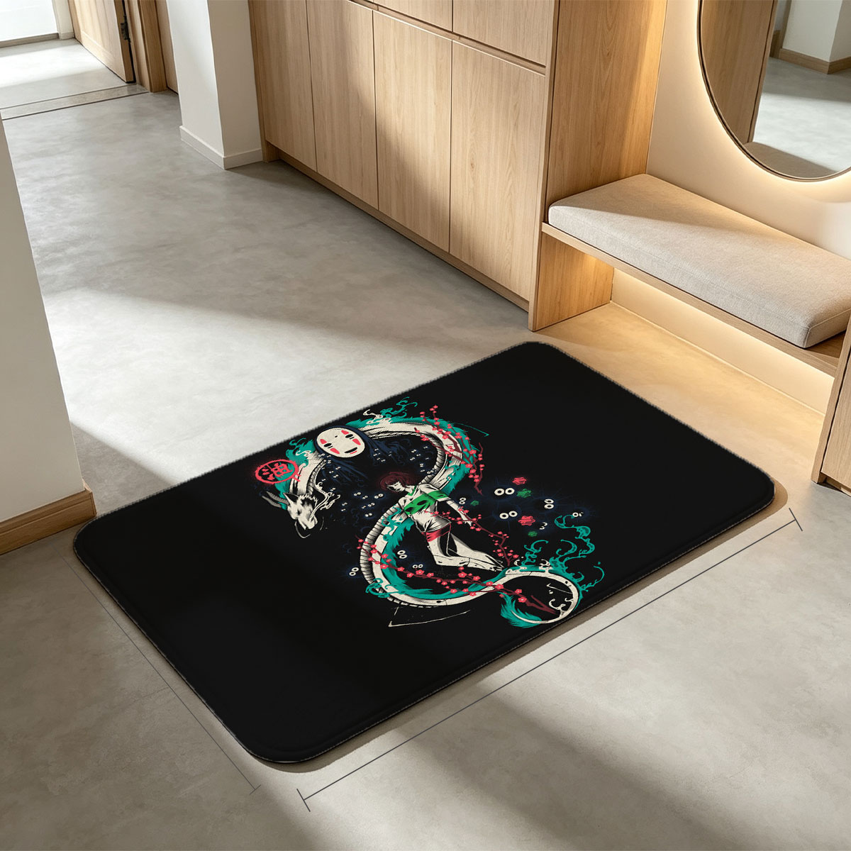 No-Face and Chihiro with Dragon from Spirited Away - Flannel floor mat