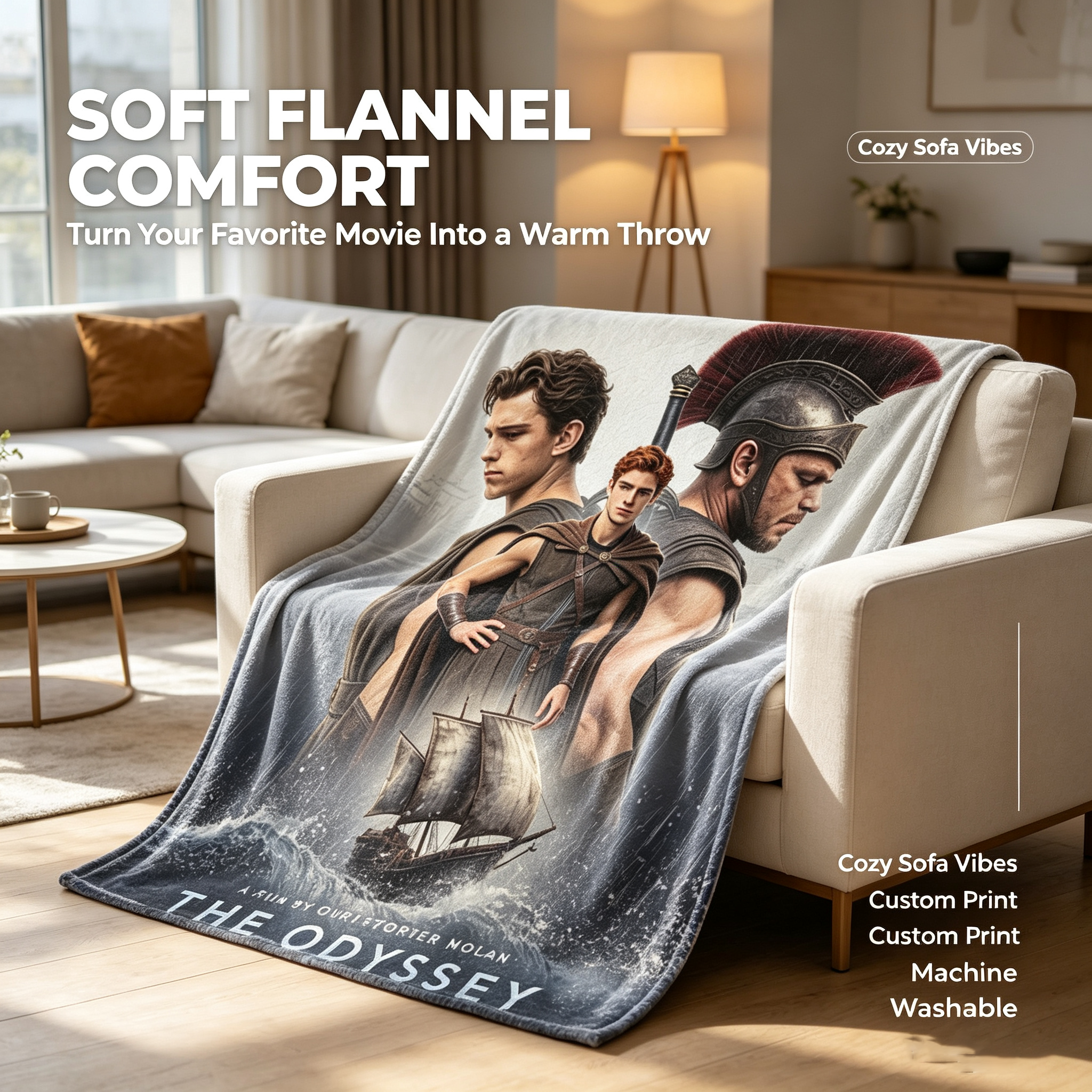 Custom Face Blanket The Odyssey Movie Character Flannel Blanket Perfect for Couch Relaxation and Movie Nights Ideal Gift or Giveaway for Fans