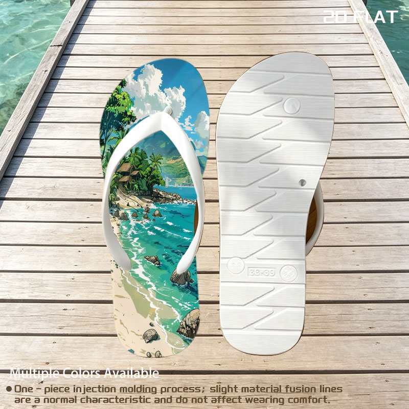 Tropical Beach with Lush Palm Trees and Crystal Clear Waters -  flip-flops