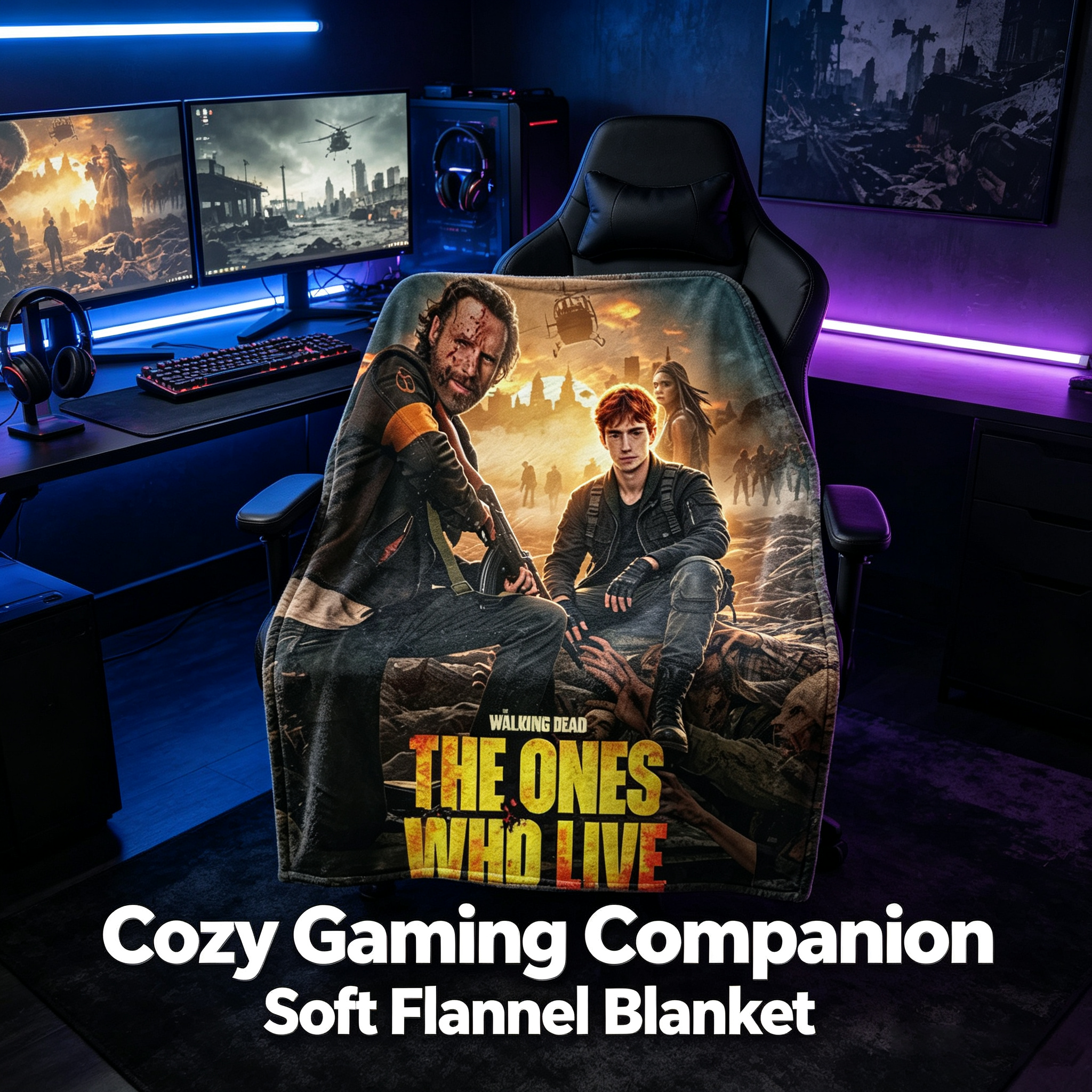 Custom Face Blanket The Walking Dead The Ones Who Live Flannel Blanket for Couch Watching Movie Night Gift or Giveaway