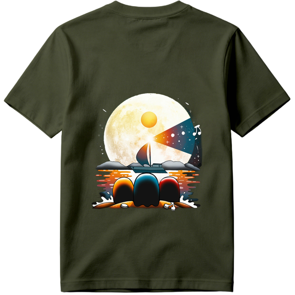 Sailboat Under the Moonlight with Musical Notes - Tee