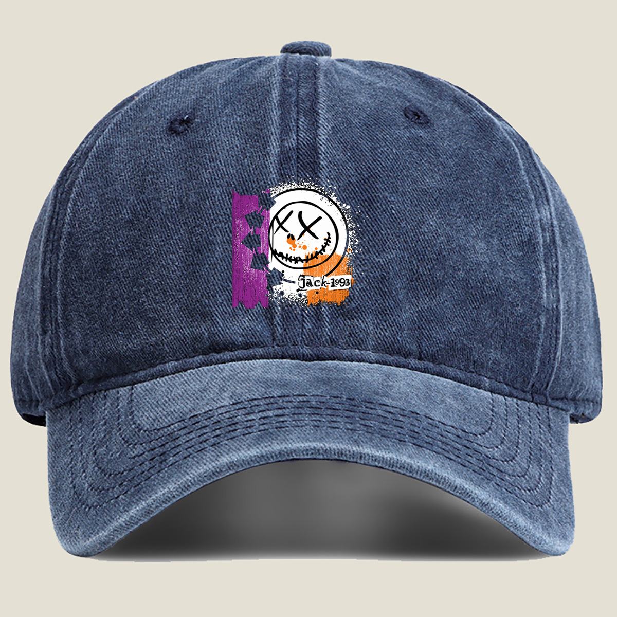 Jack-1993: The Pumpkin King's Grin - Washed Denim - Baseball Cap