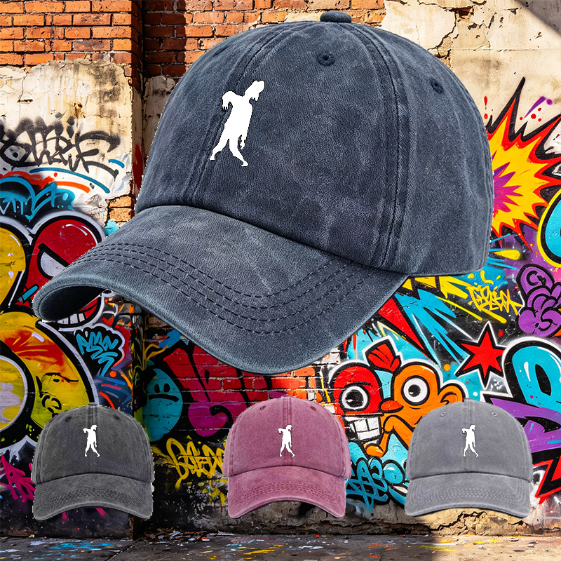 Men's Printed Washed Cotton Cap with Silhouette Design - Casual Round Brim Summer Lightweight Hat for Outdoor Activities, Urban Streetwear, and Daily Wear - Ideal for Adults Seeking Fashionable and Comfortable Headwear