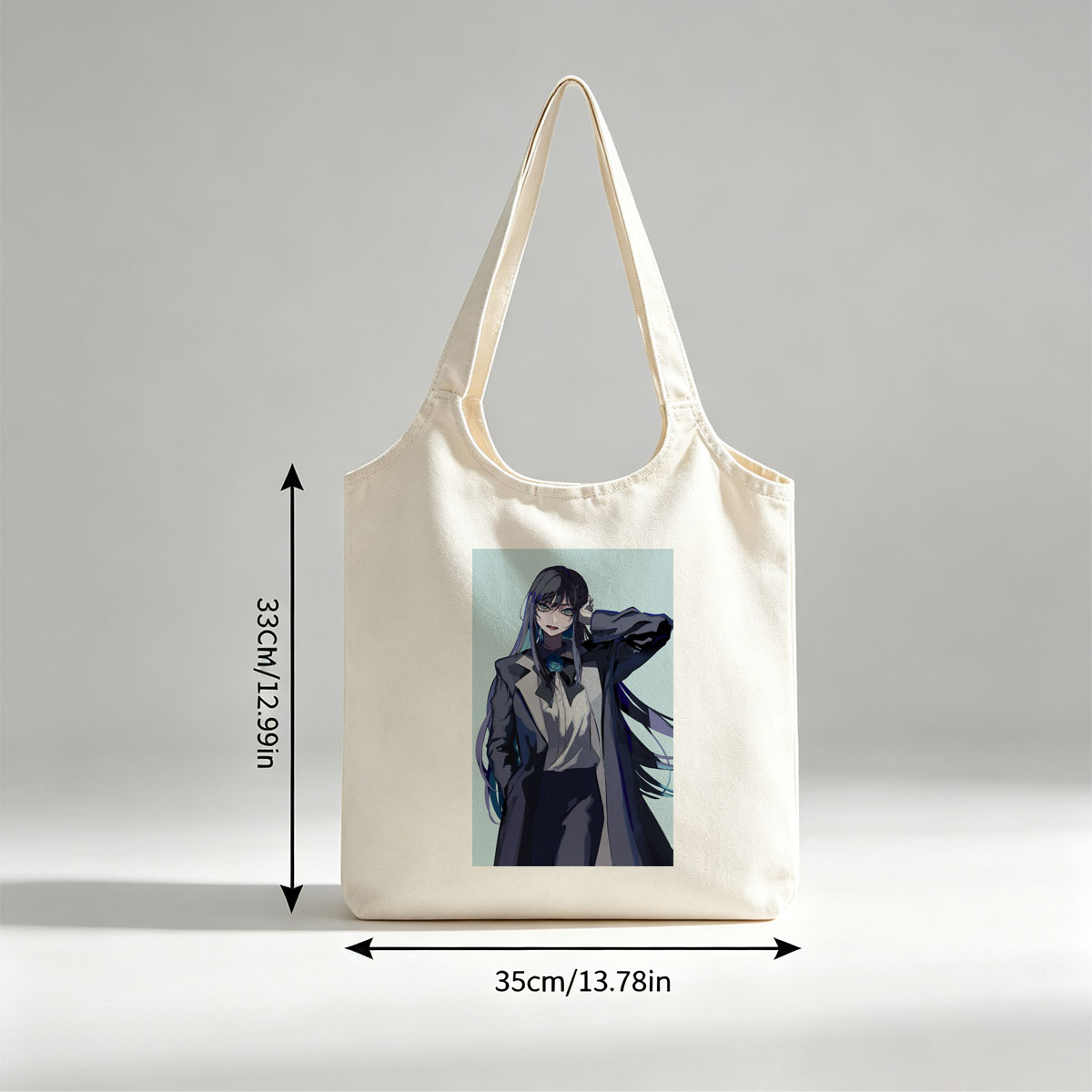 Anime Character in Formal Attire with Blue Rose and Long Hair - Canvas shoulder bags/