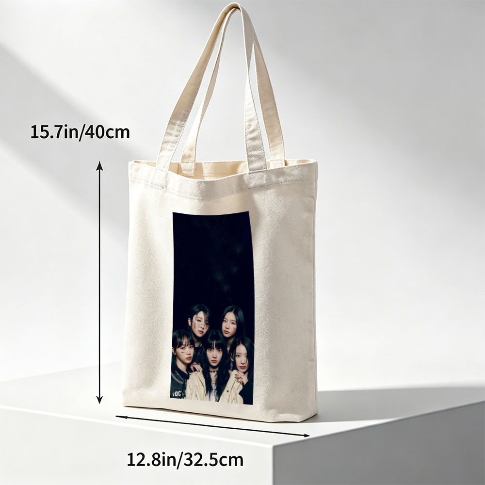 NewJeans Group Photo in Dark Rainy Setting with Dramatic Lighting and Bold Fashion Styles - Canvas tote bags