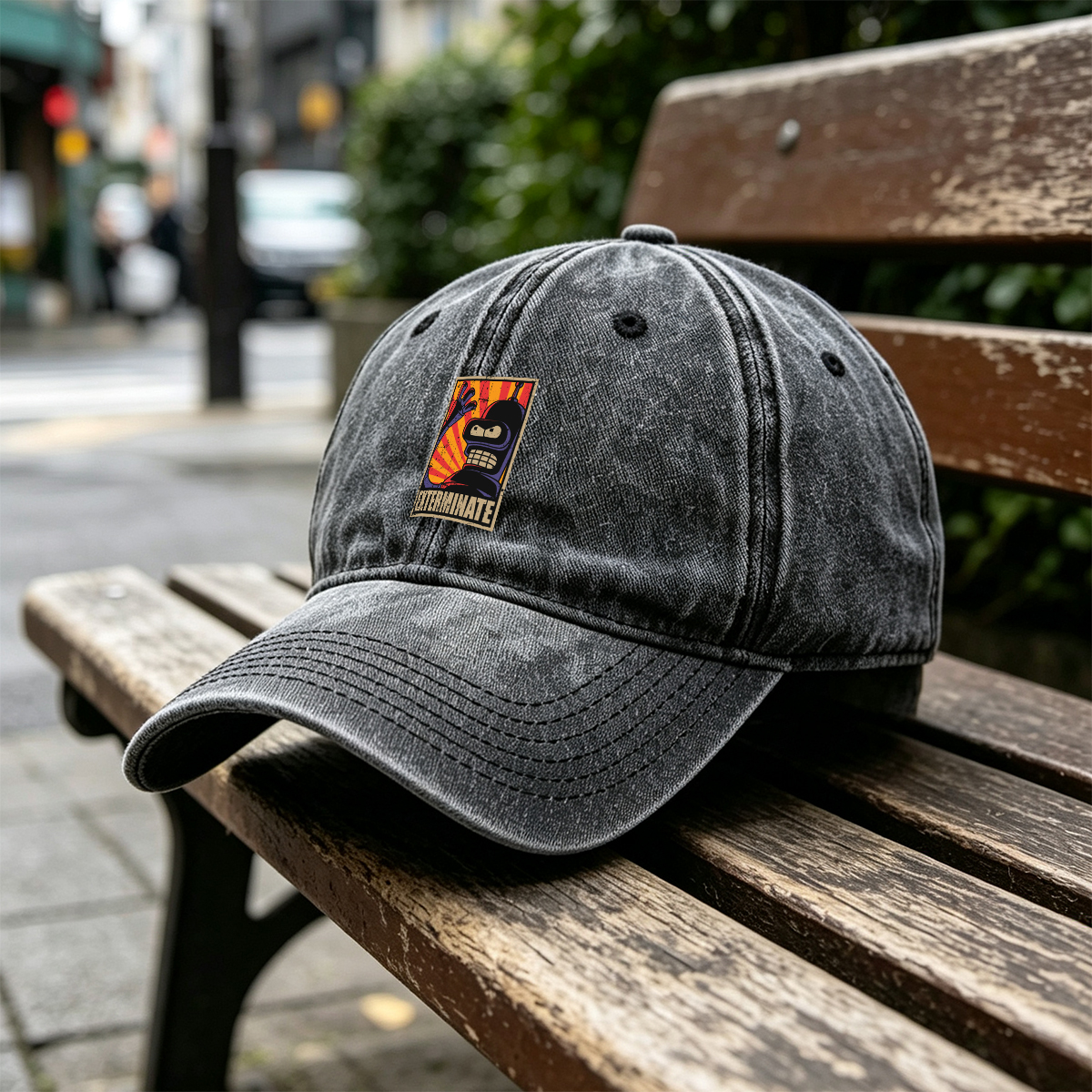 Futurama: Bender Exterminate Poster - Washed Denim - Baseball Cap