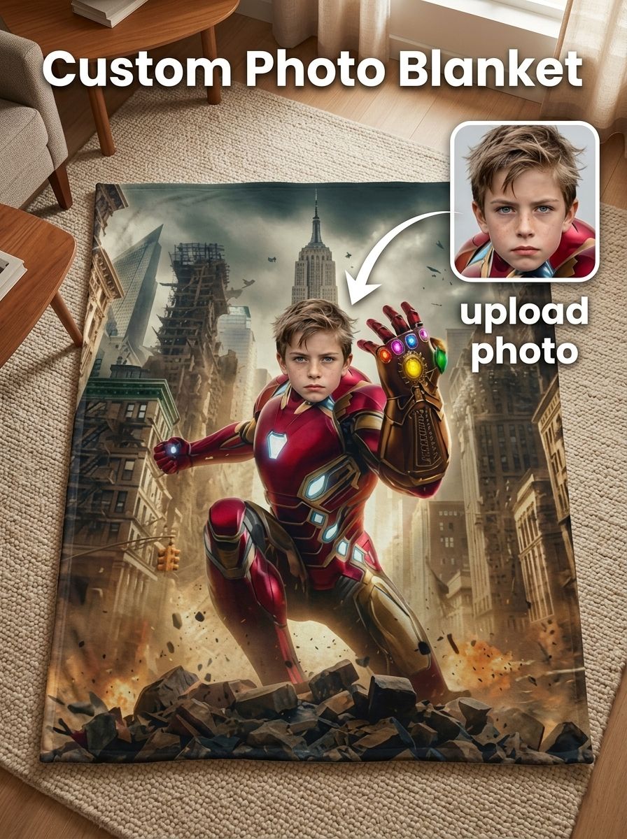 Custom Face Superhero Flannel Blanket Ultra Soft Personalized Photo Throw Skin Friendly Warm Bed Couch Gift