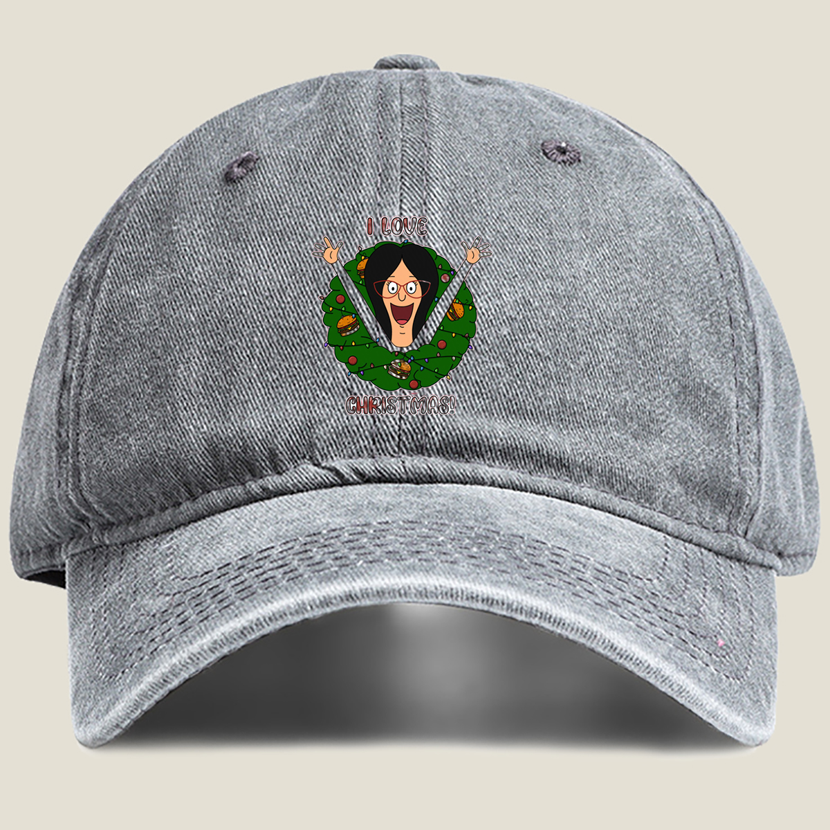 I Love Christmas - Morticia Addams Style - Washed Denim - Baseball Cap
