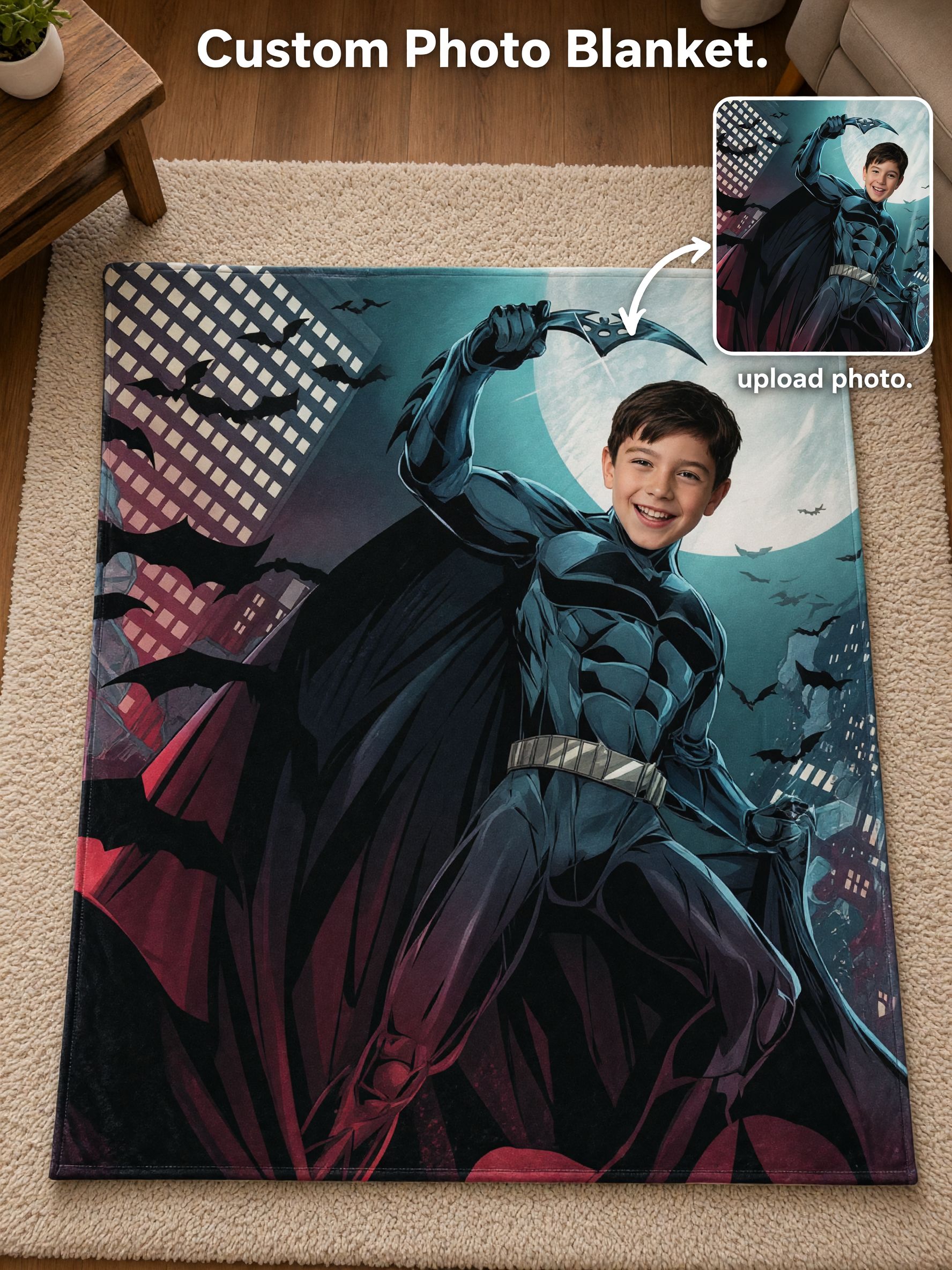 Custom Face Superhero Flannel Fleece Blanket, Personalized Photo Comic Hero Throw Blanket, Skin-Friendly Cozy Plush Bed