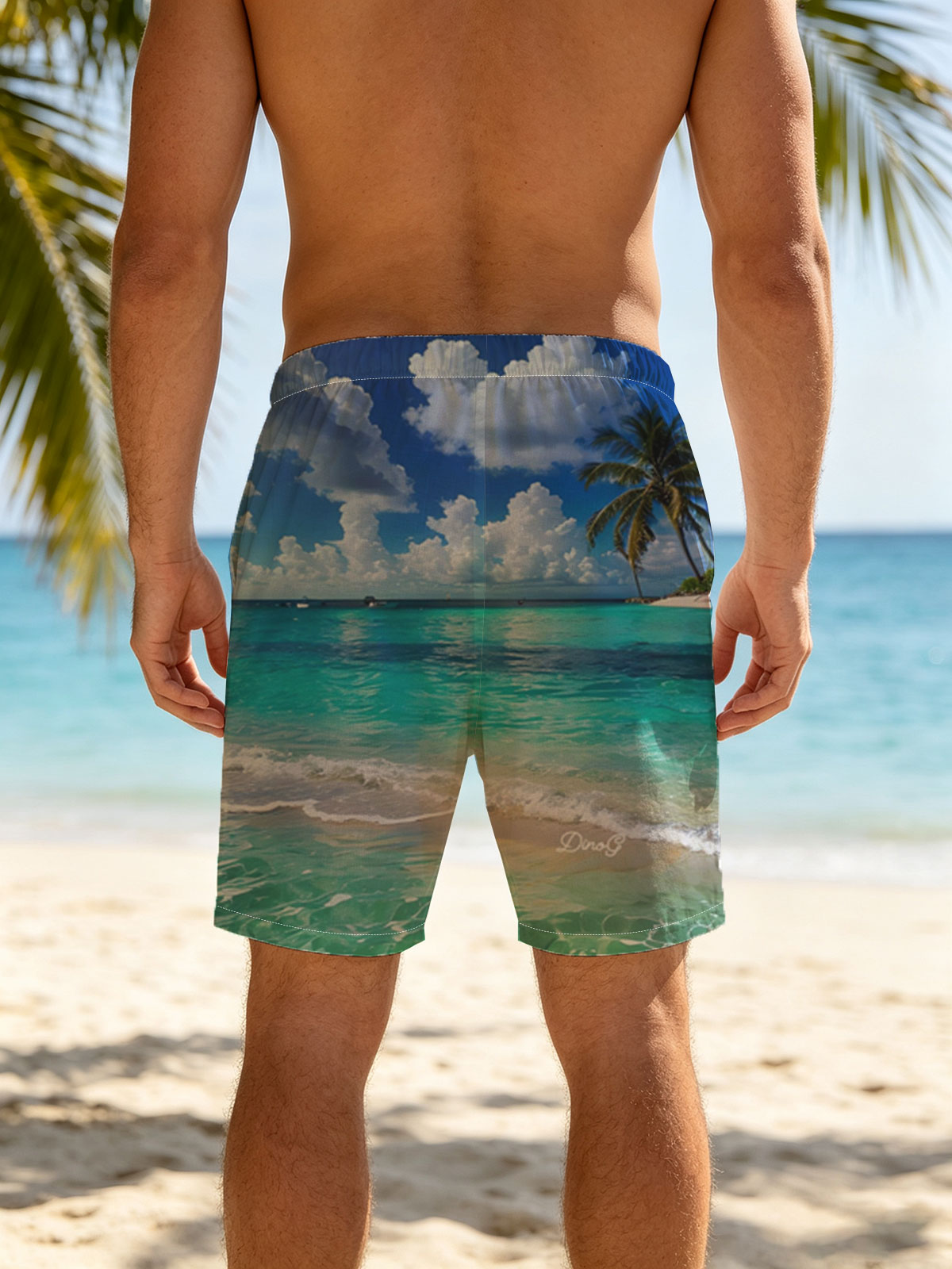Crystal Clear Waters and Palm Trees Under a Blue Sky -  Beach shorts