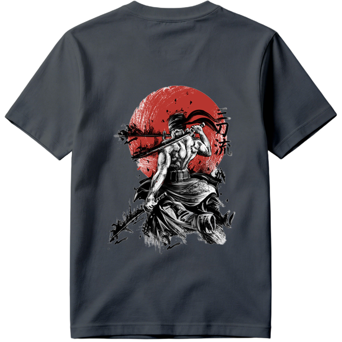 Samurai Warrior with Dual Swords Against Red Sun - Tee