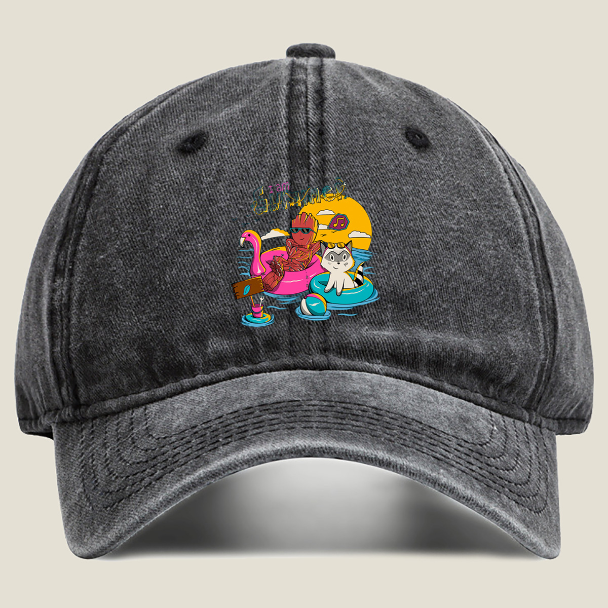 Guardians of the Galaxy: Groot and Rocket Summer Vibes - Washed Denim - Baseball Cap