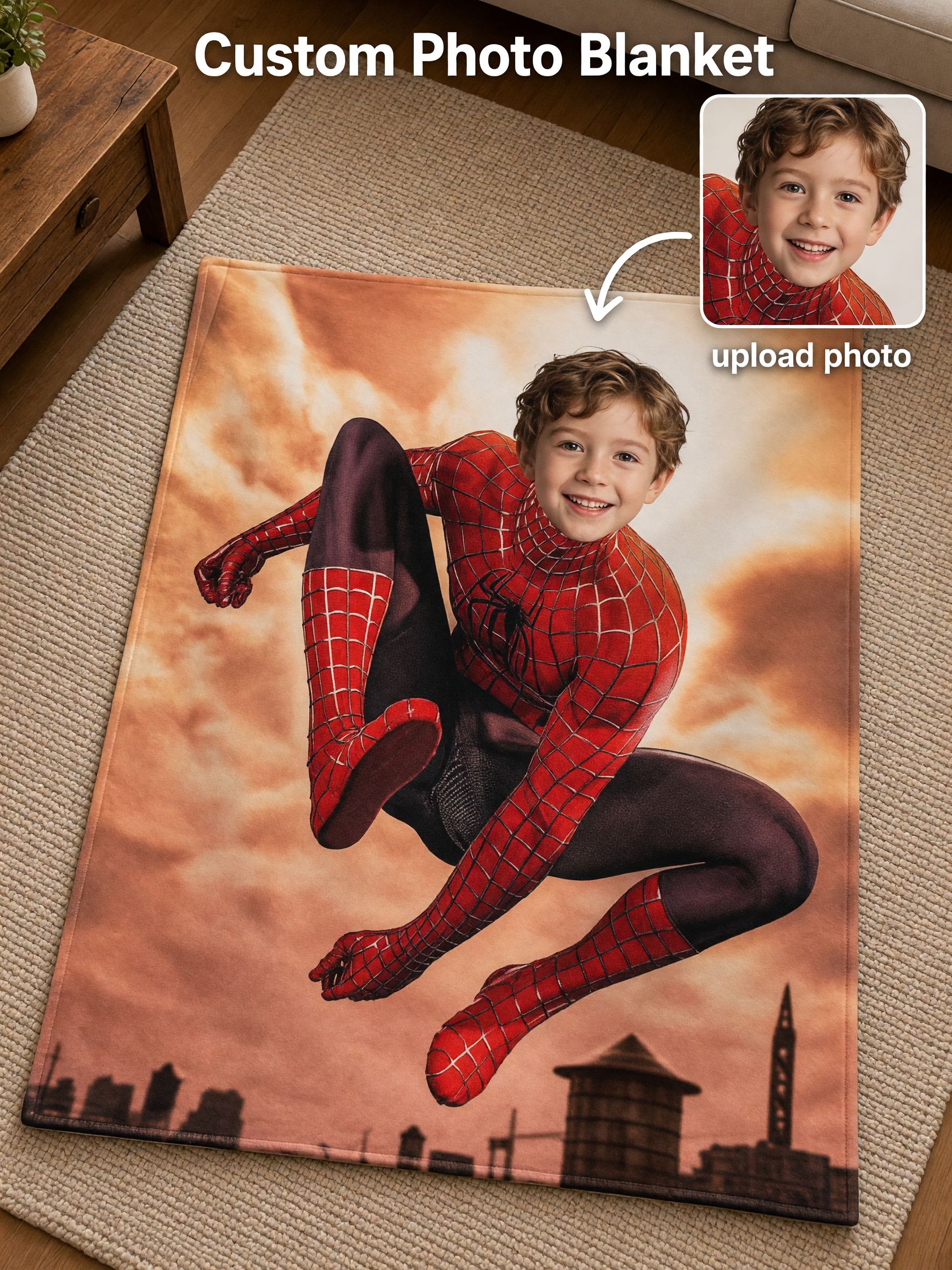 Custom Photo Face Flannel Blanket Personalized Superhero Plush Throw Skin Friendly Warm Velvet Fleece Bed Sofa Gift