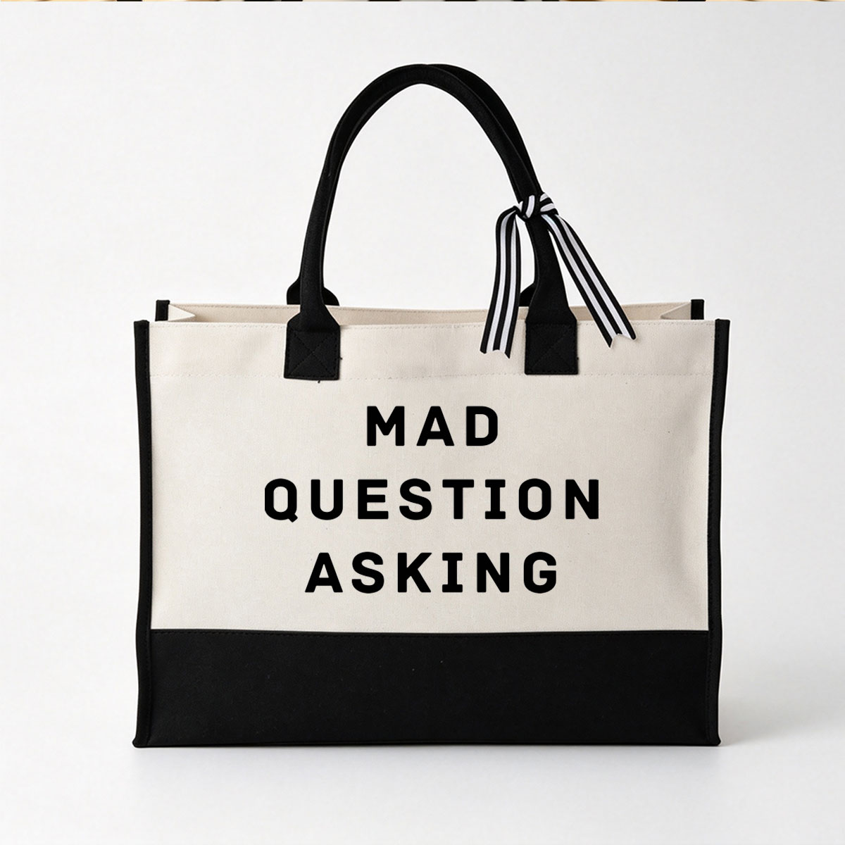 MAD QUESTION ASKING - Canvas patchwork gift tote bag
