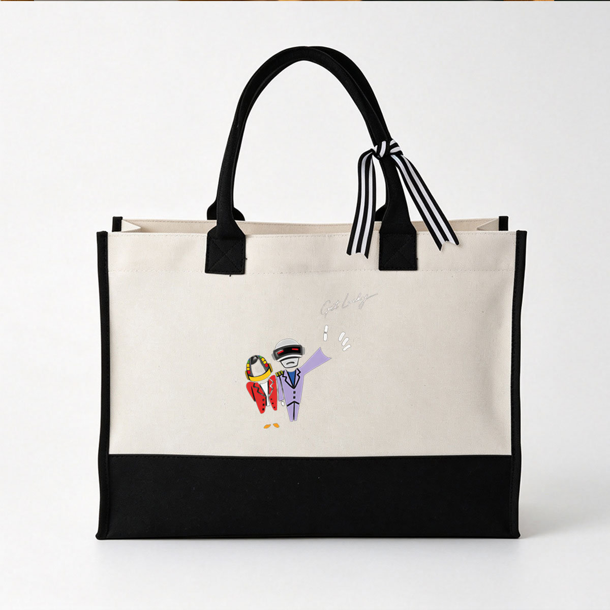 Daft Punk Get Lucky Music Video Artwork - Canvas patchwork gift tote bag