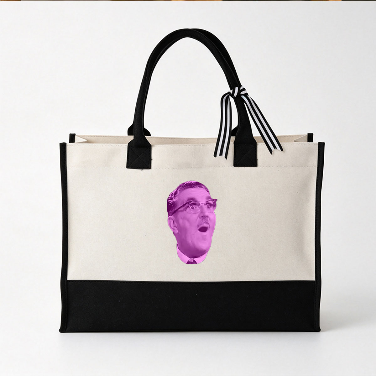 Surprised Man in Purple Tint with Glasses and Mustache - Canvas patchwork gift tote bag
