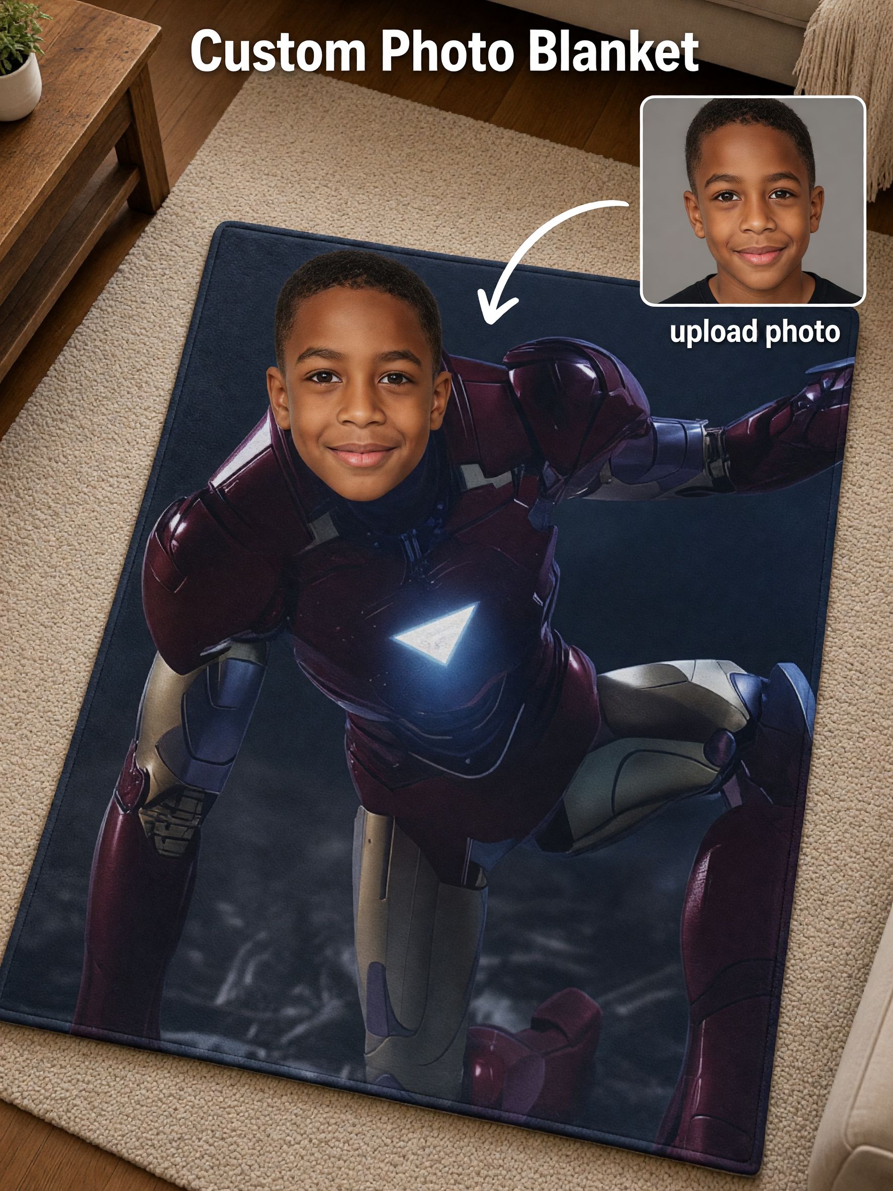 Custom Face Superhero Flannel Blanket, Personalized Photo Plush Throw for Kids and Adults, Cozy Bed and Couch Gift