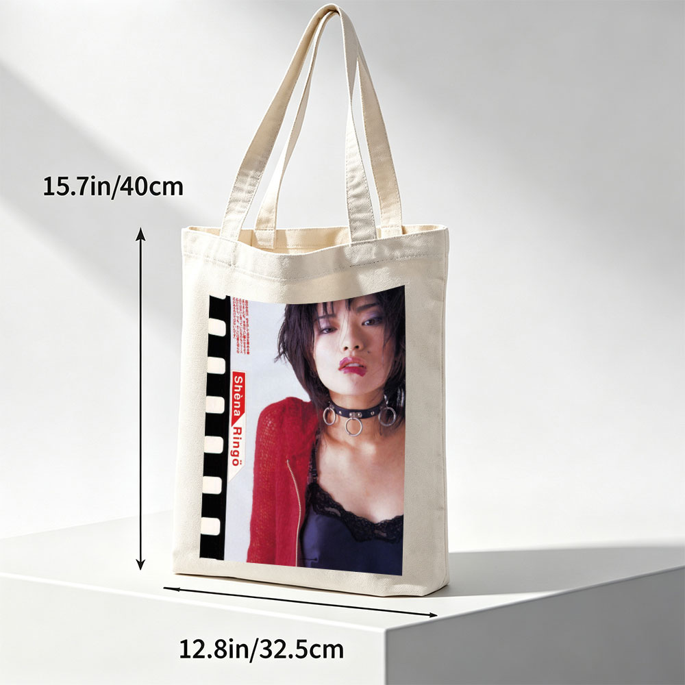 Shena Ringo in a Bold Red Cardigan and Choker Necklace with Edgy Fashion Style - Canvas tote bags