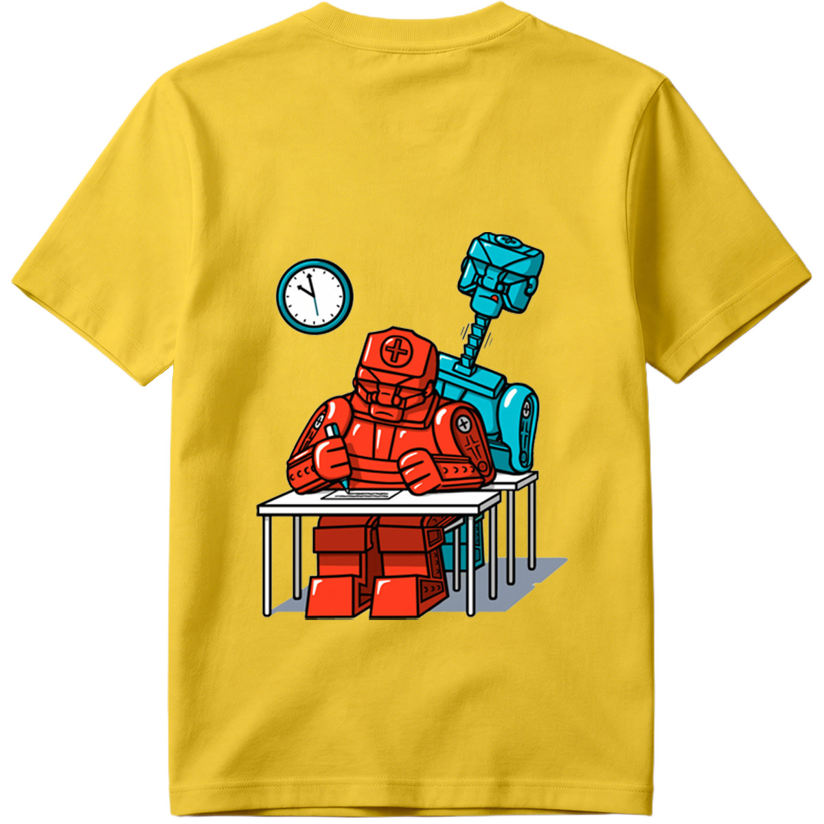 Red Robot Student at Desk with Blue Robot Friend - Tee