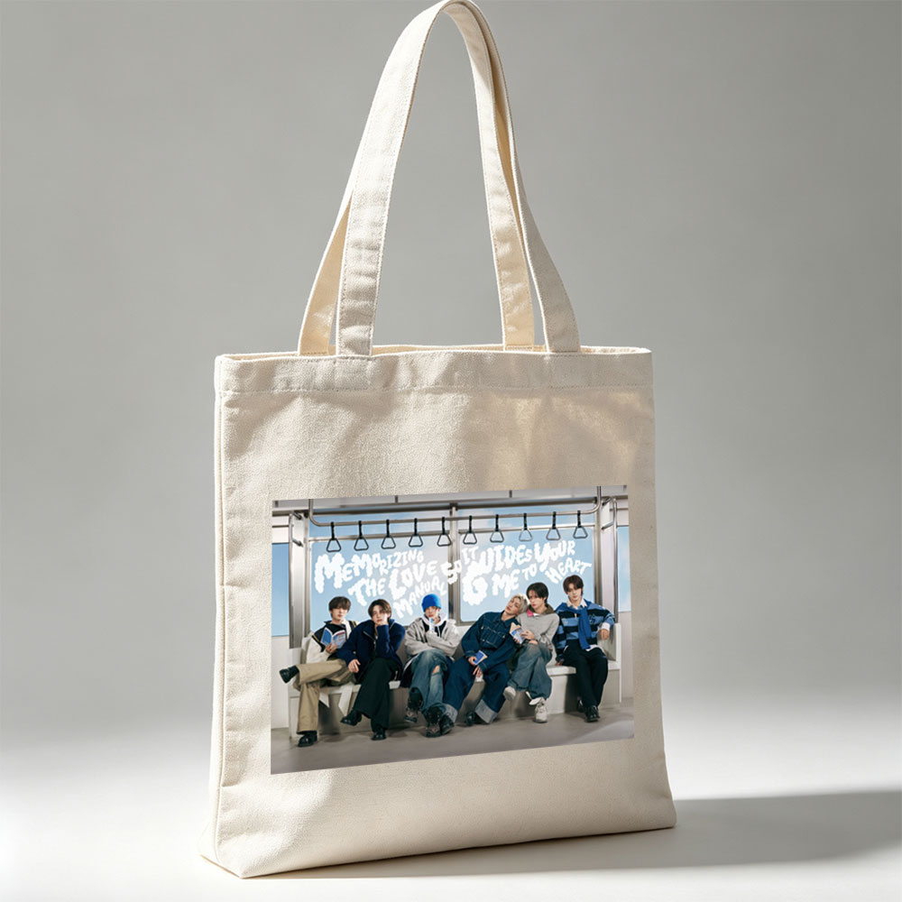 TXT on a subway train reading books with the phrase 