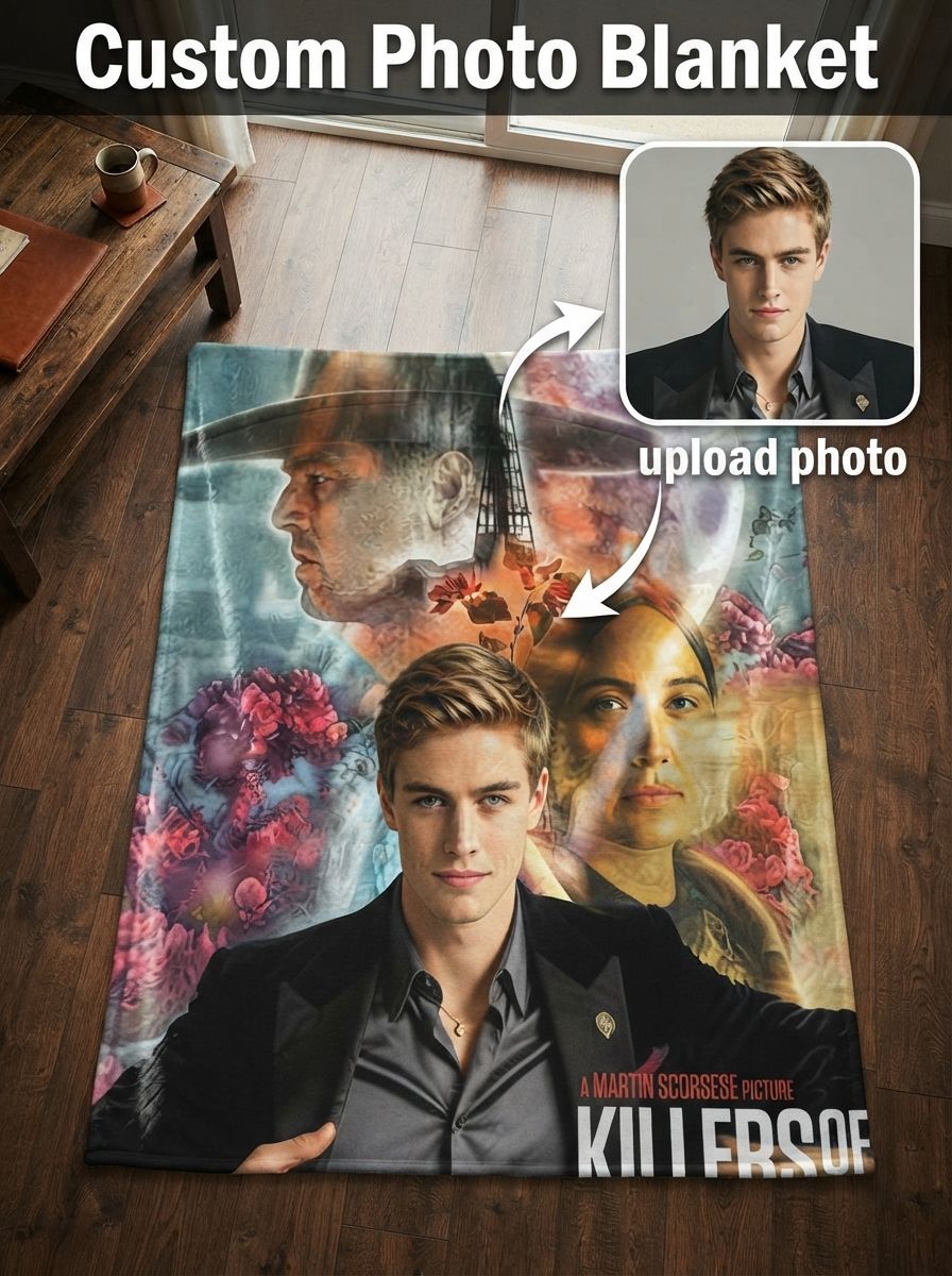 Custom Photo Face Flannel Blanket Personalized Cinematic Movie Poster Style Soft Throw Cozy Portrait Bed Blanket for