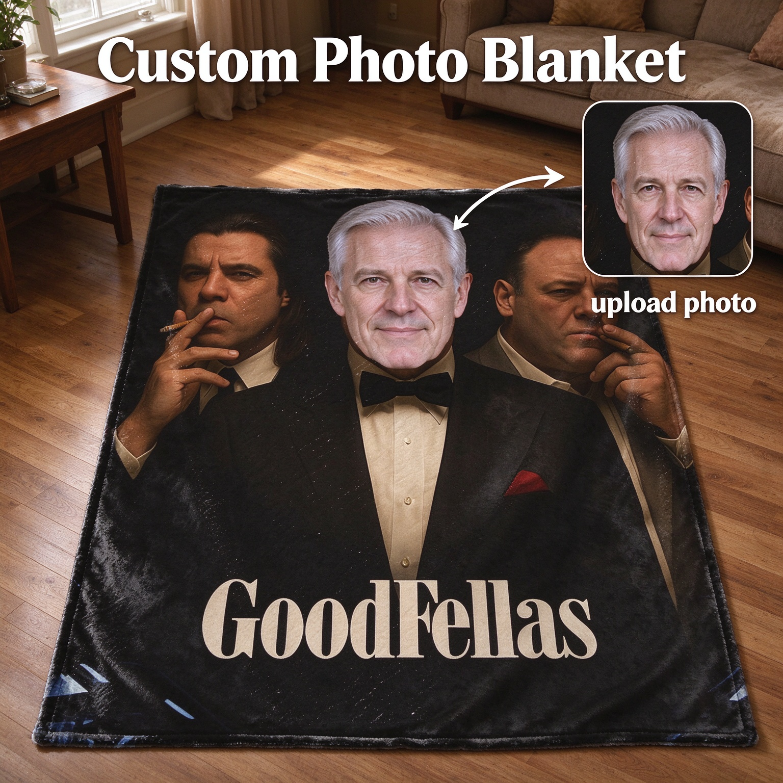 Custom Face Photo Blanket Personalized Movie Poster Soft Flannel Fleece Throw for Bed Couch Cozy Unique Gift