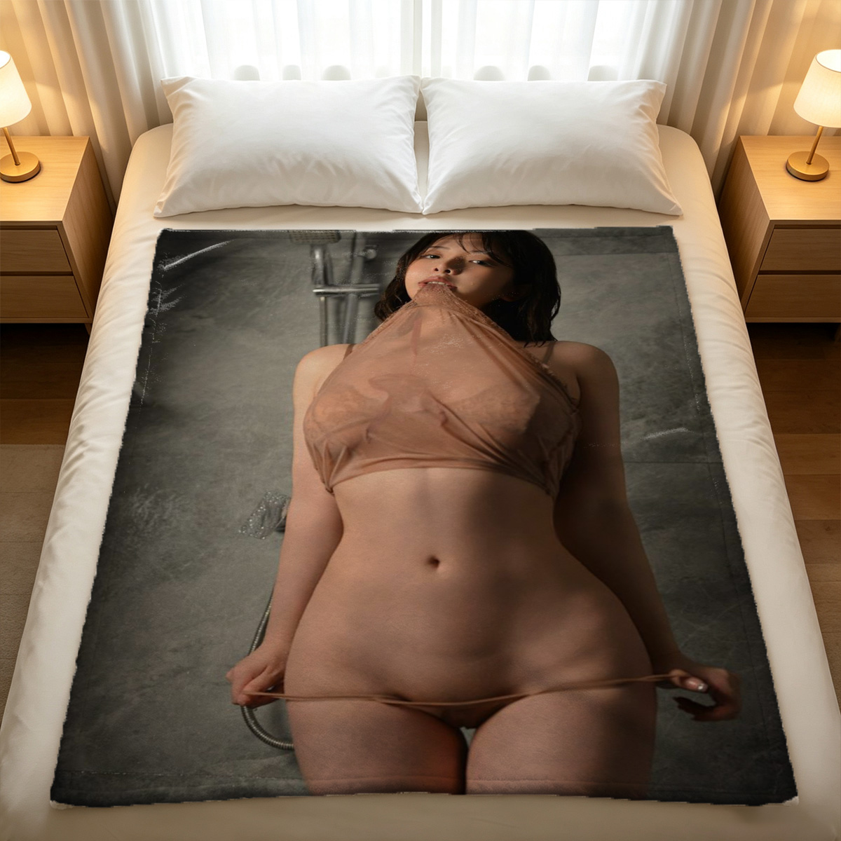 Nude Woman Leaning Against Tree in Forest Wearing Sneakers - Blanket