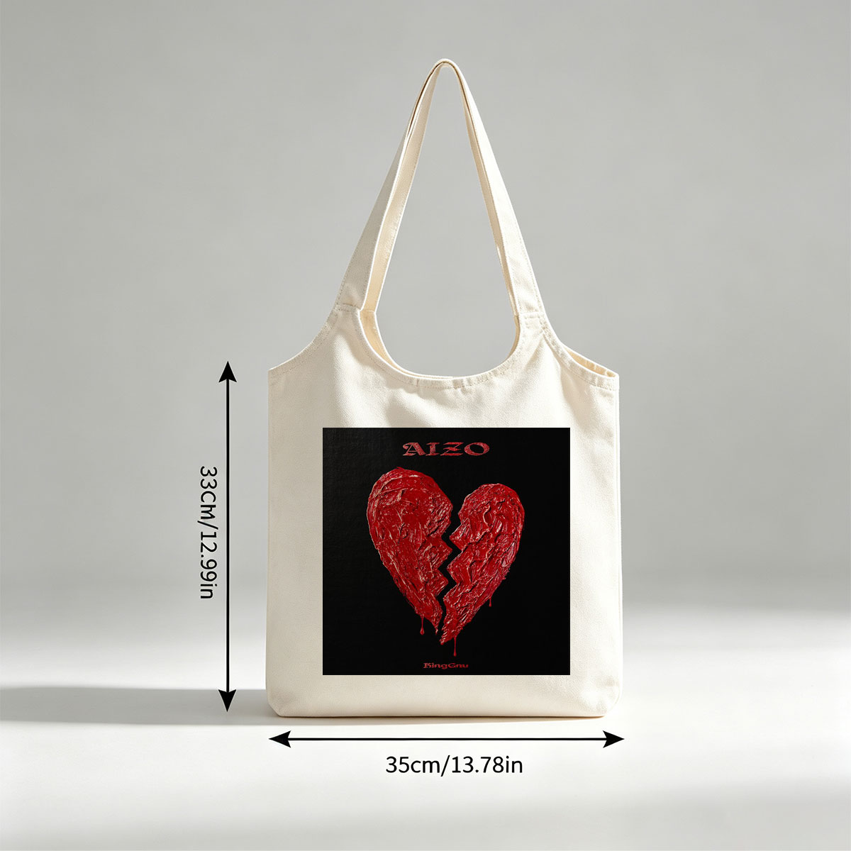 Binggnu Heartbreak Scene with Broken Red Heart on Black Background - Canvas shoulder bags/