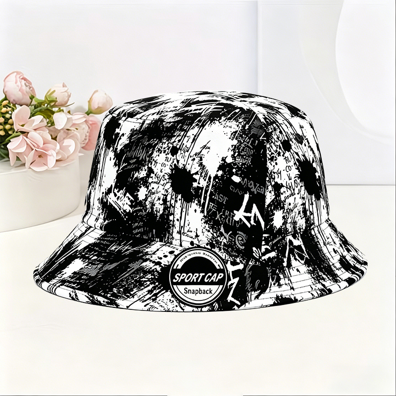 Unisex Classic Graffiti Bucket Hat with Colorful Apple and 