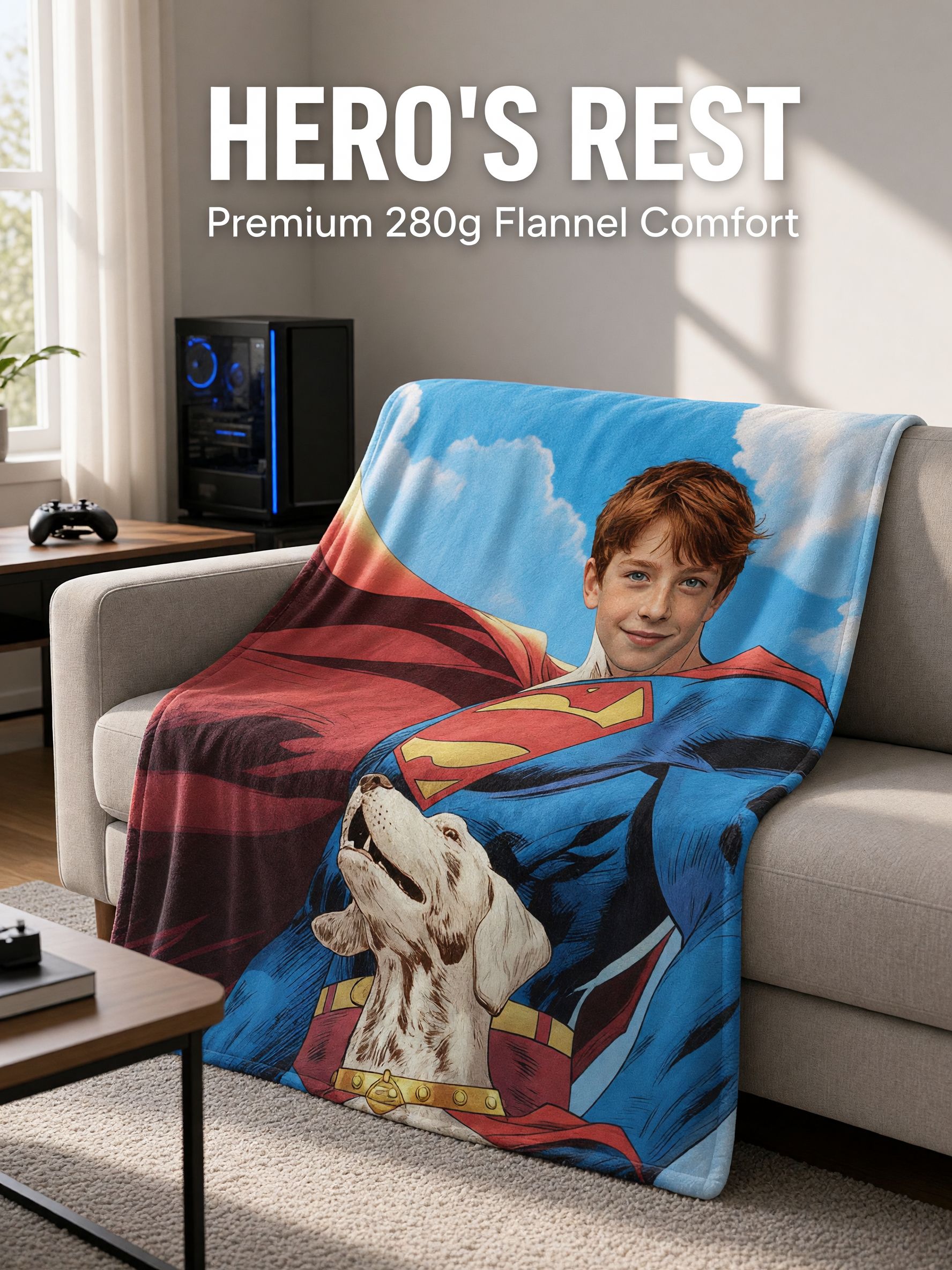 Custom Superhero Face Photo Blanket Soft Flannel Fleece Throw Lightweight Warm Bed Sofa Quilt Ideal Personalized Gift