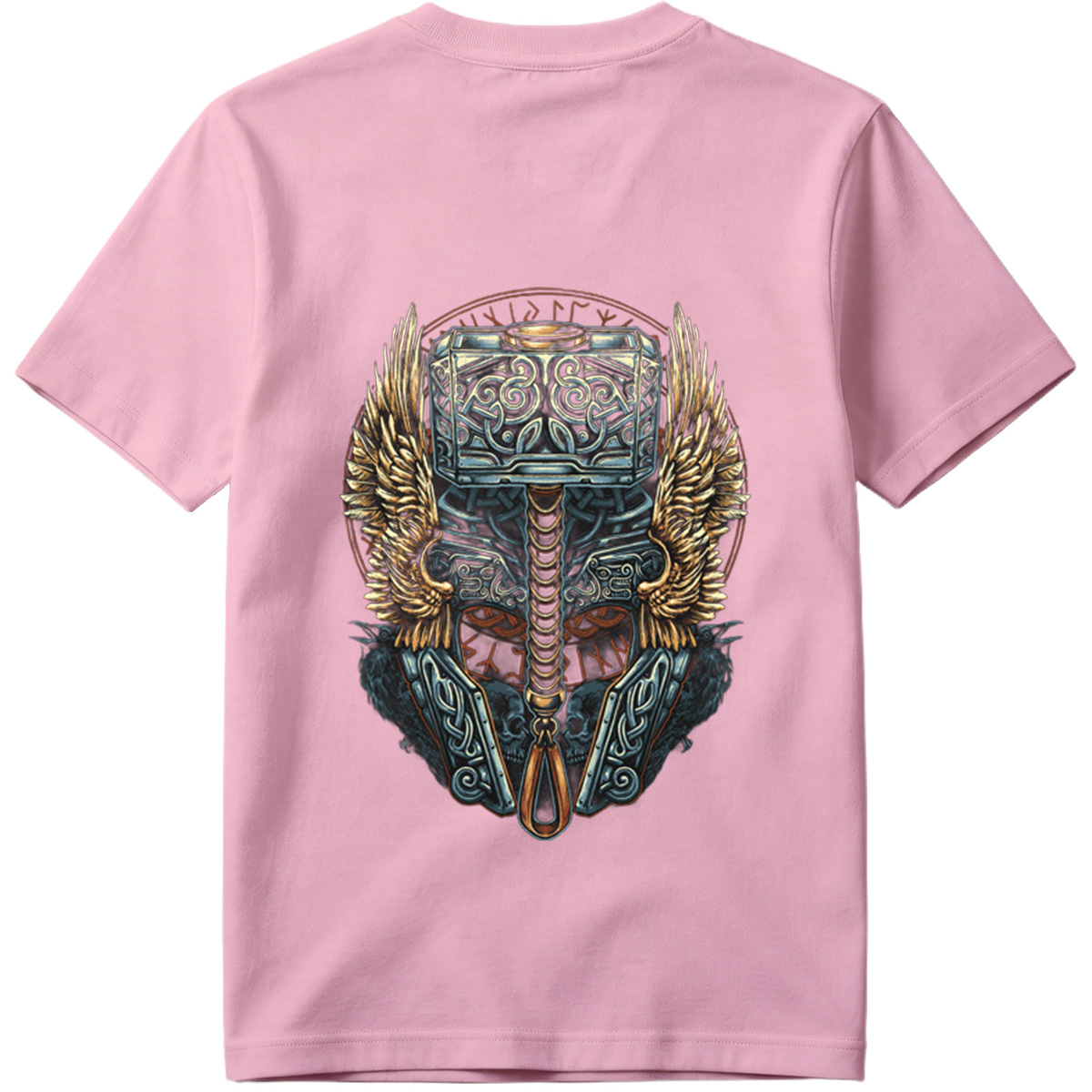 Thor's Hammer Mjolnir with Norse Symbols and Wings - Tee