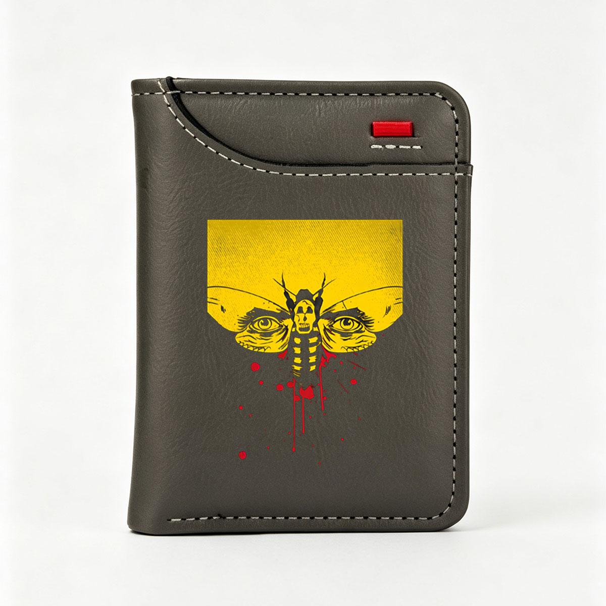 Moth with Skull Face and Blood Drips on Yellow Background - Vertical Style Wallet