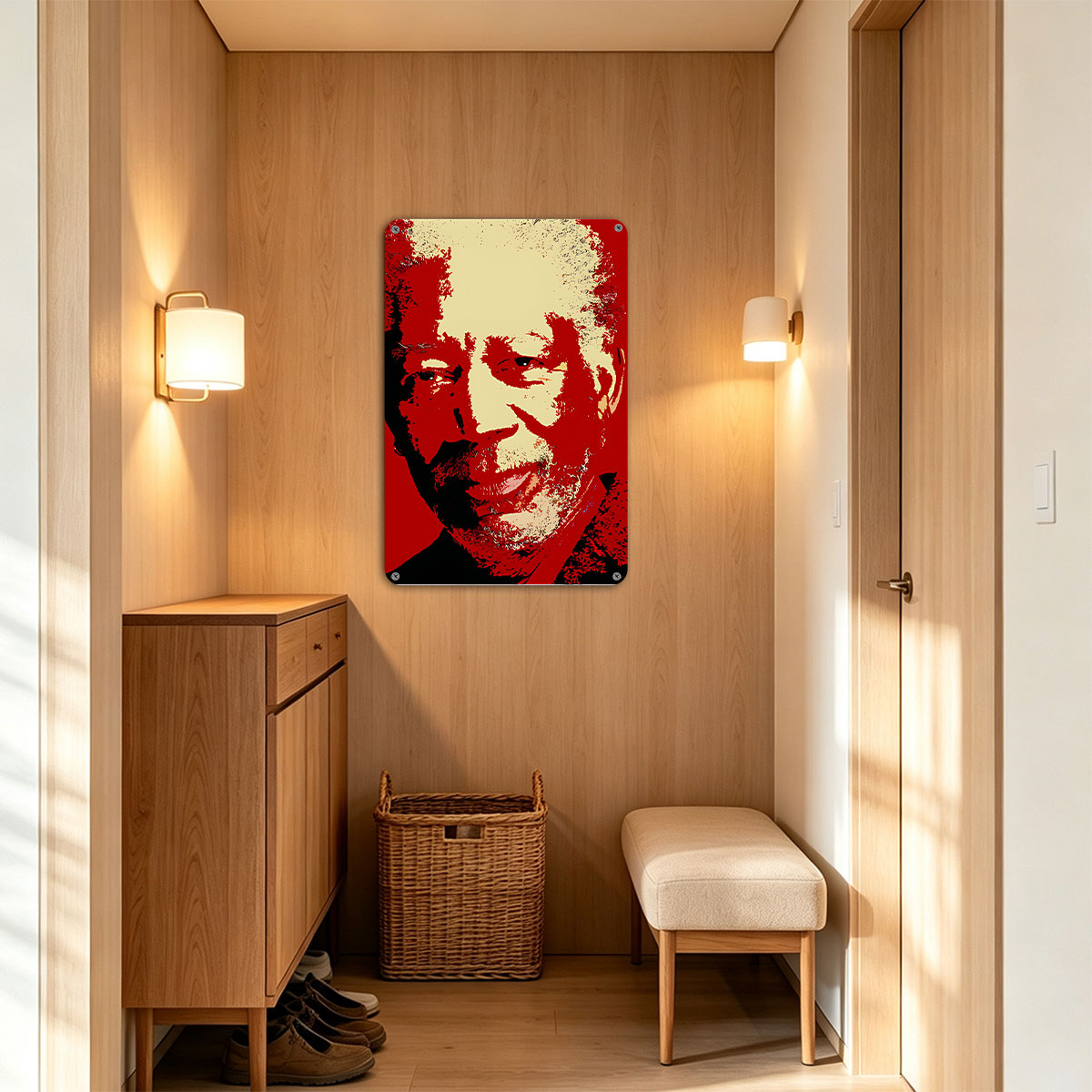 Nelson Mandela Portrait in Red and Beige Art Style - painting
