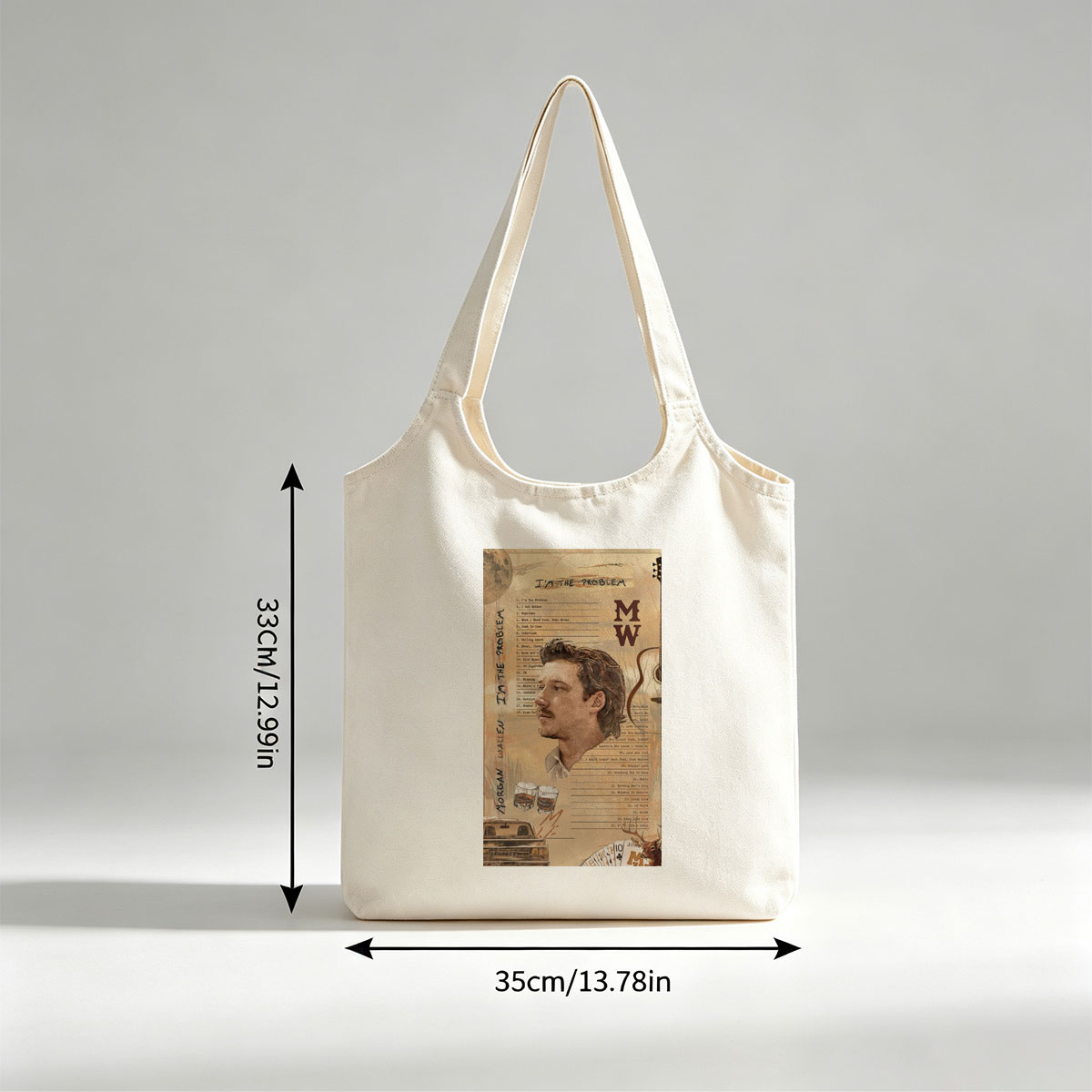 Morgan Wallen I'm The Problem Album Cover Featuring Song List and Rustic Elements - Canvas shoulder bags/