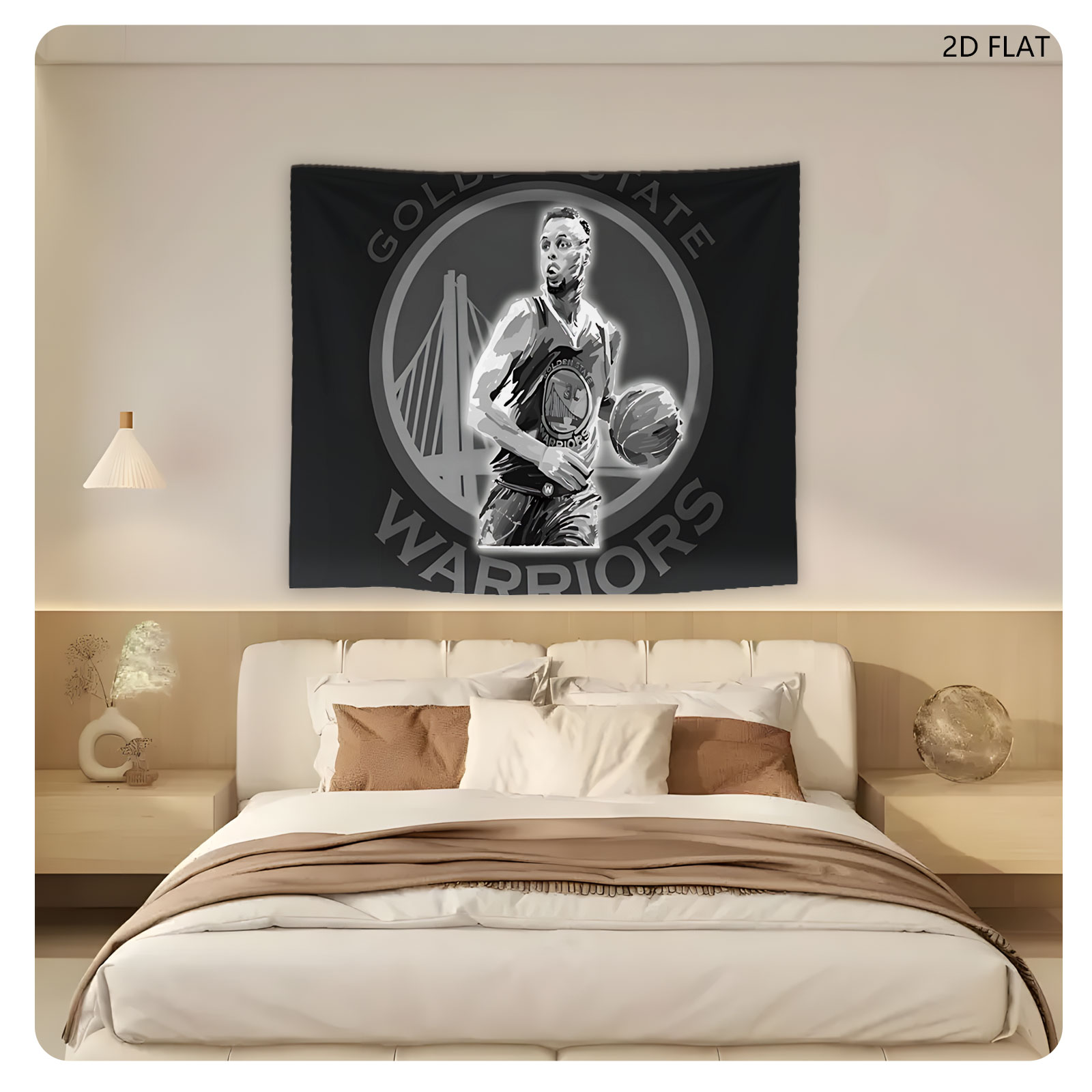 Stephen Curry in Golden State Warriors Uniform with Basketball - Tapestry