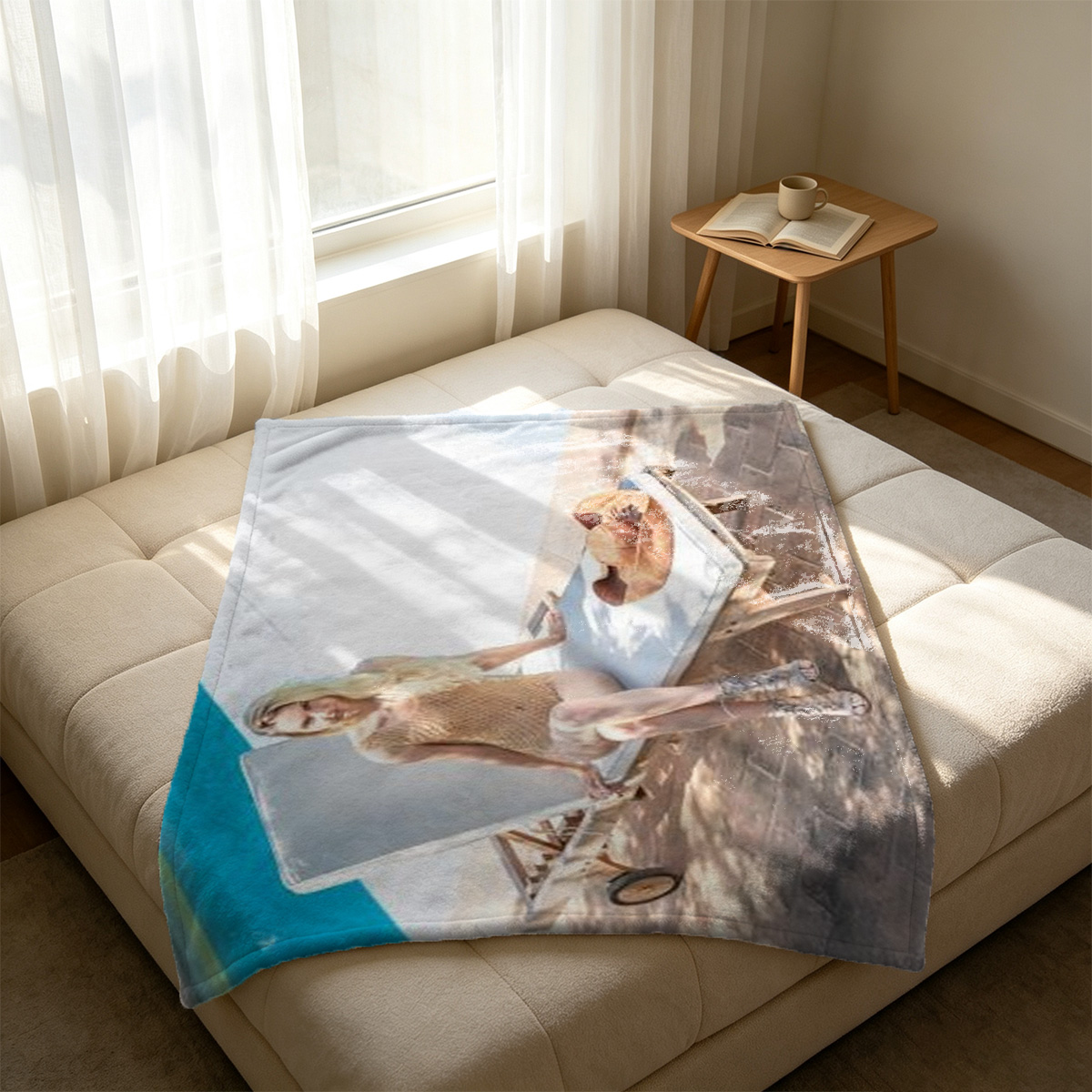 Blonde Maid and Redhead Mistress on Bed - Blanket